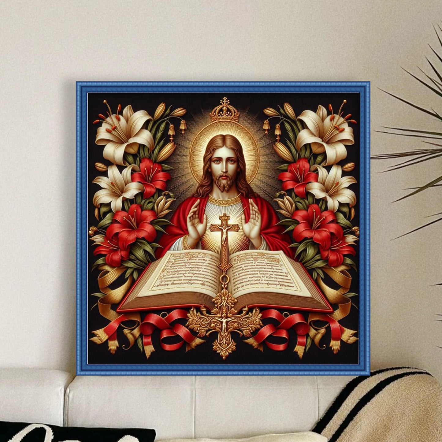 Jesus And Bible - Full 11CT Stamped Cross Stitch 45x45CM - Huacan