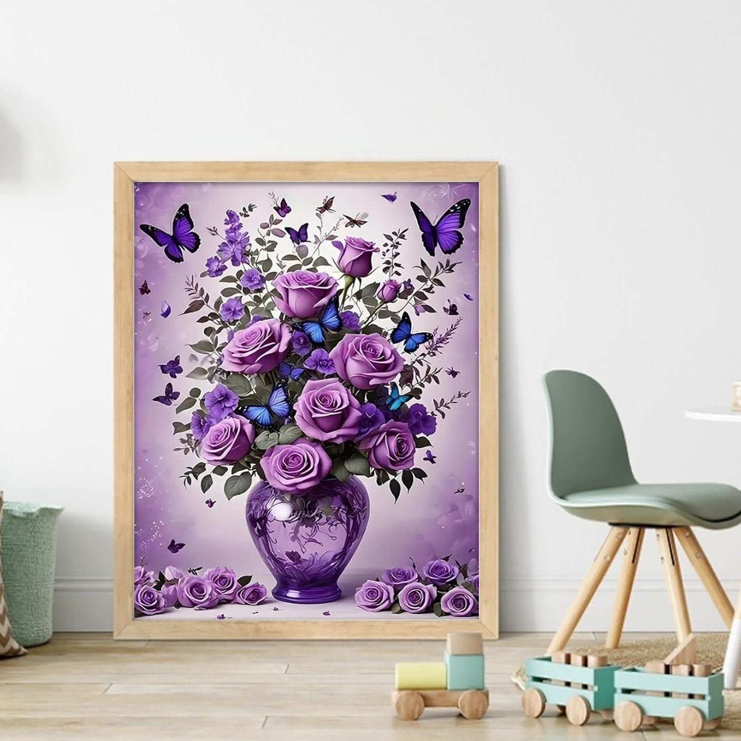 Purple Rose Vase - Full 11CT Stamped Cross Stitch 40x50CM - Huacan