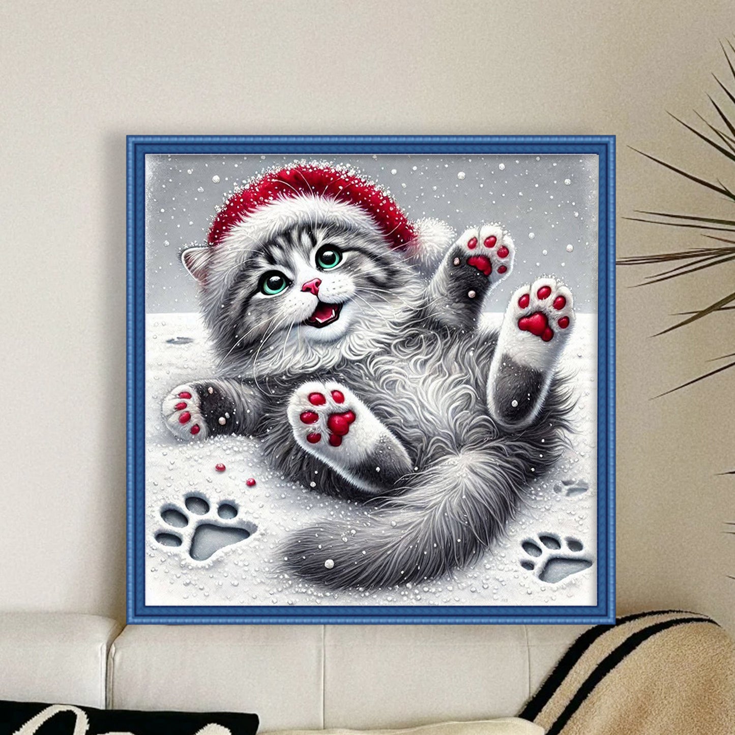 Christmas Cat - Full 11CT Stamped Cross Stitch 40x40CM - Huacan