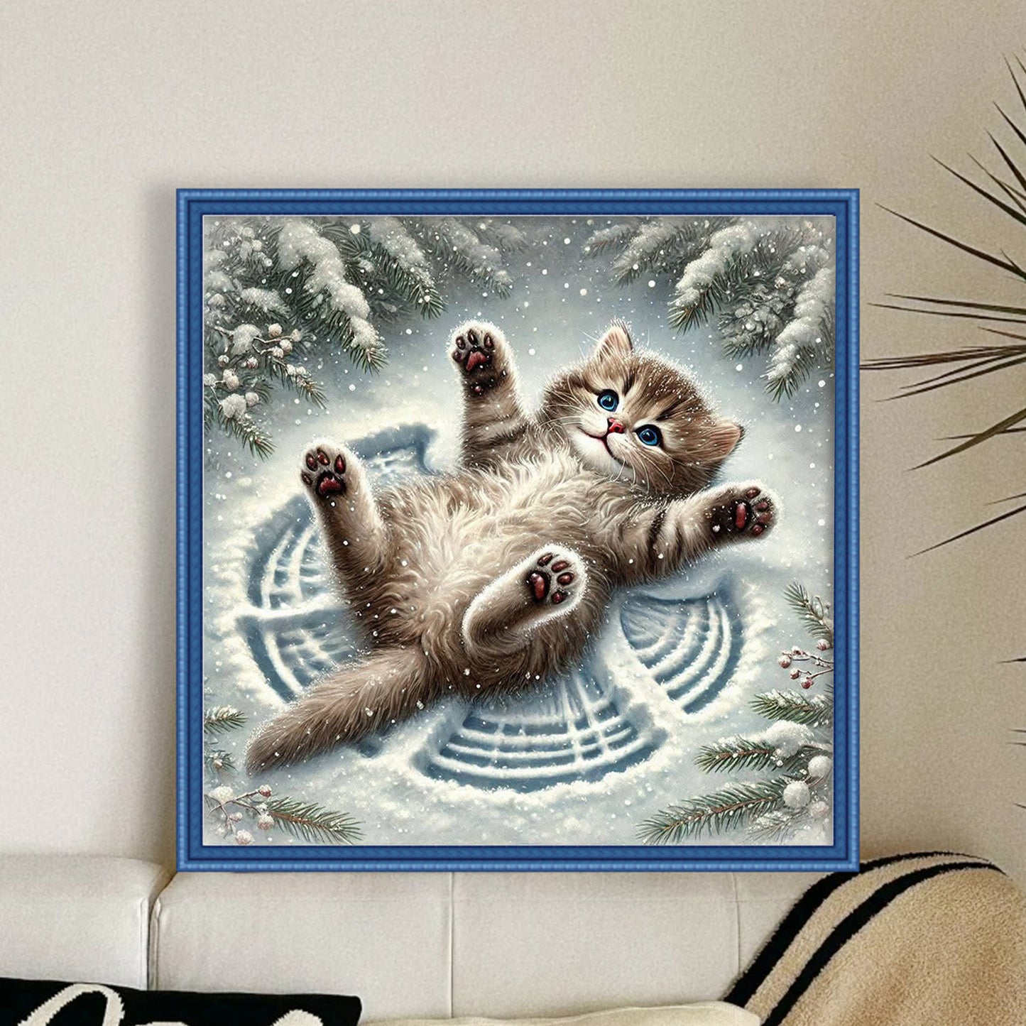 Cat In Snow - Full 11CT Stamped Cross Stitch 40x40CM - Huacan