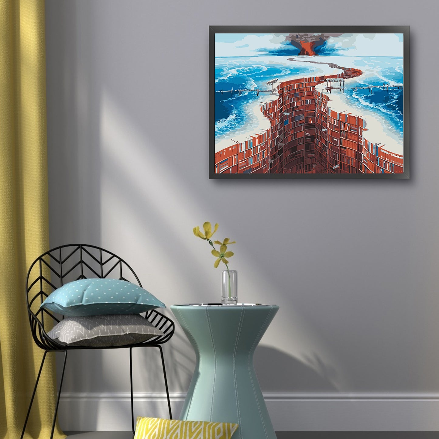 Bookshelf Ocean - Full 11CT Stamped Cross Stitch 50x40CM - Huacan