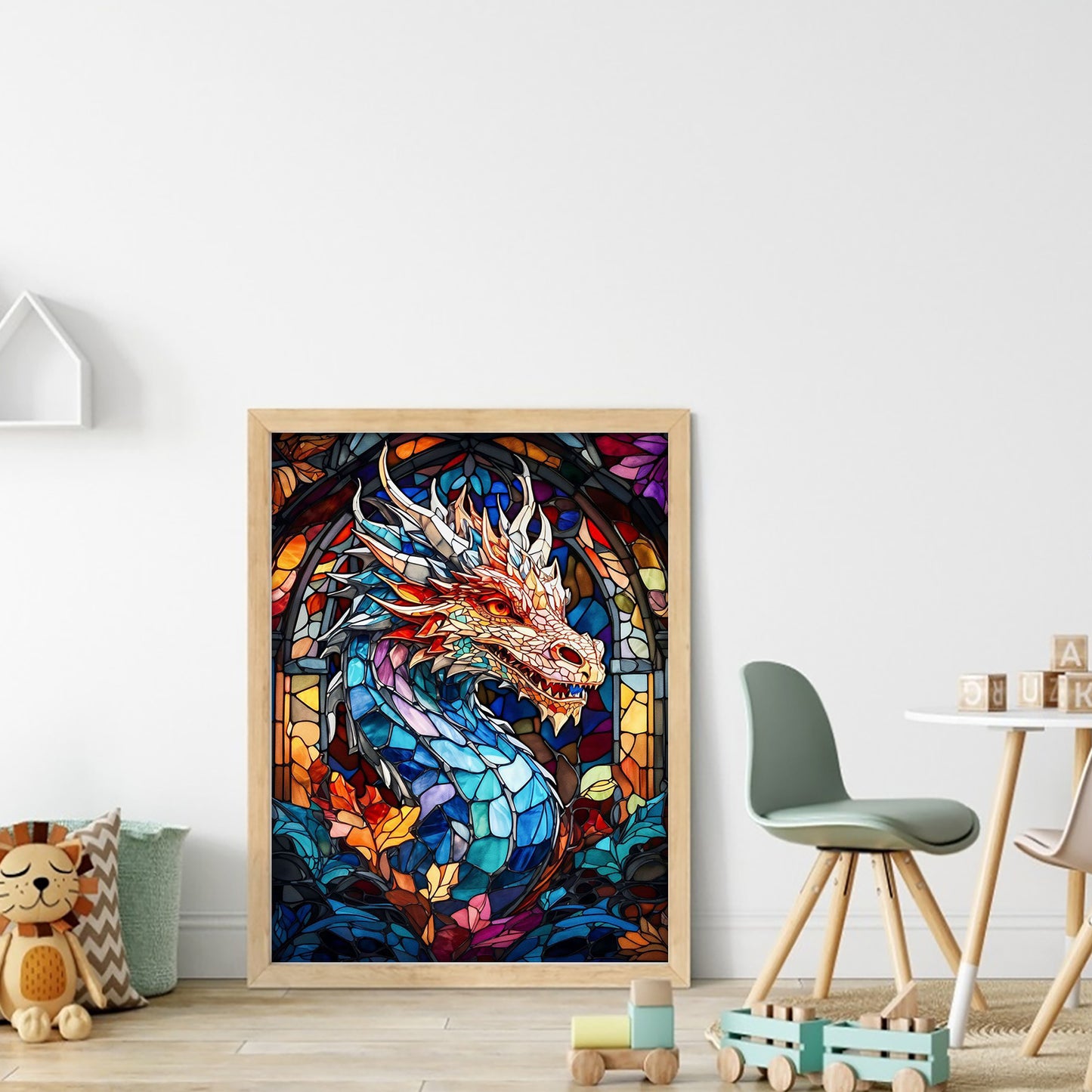 Stained Glass Dragon - Full 11CT Stamped Cross Stitch 40x55CM - Huacan