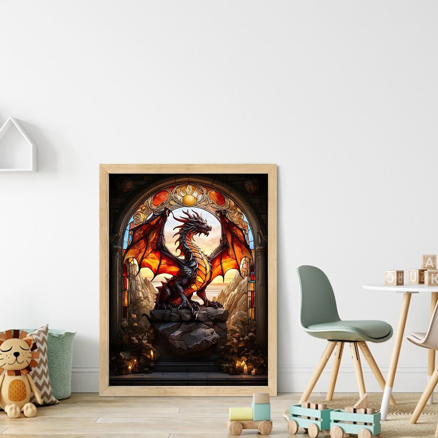 Stained Glass Dragon - Full 11CT Stamped Cross Stitch 40x55CM - Huacan