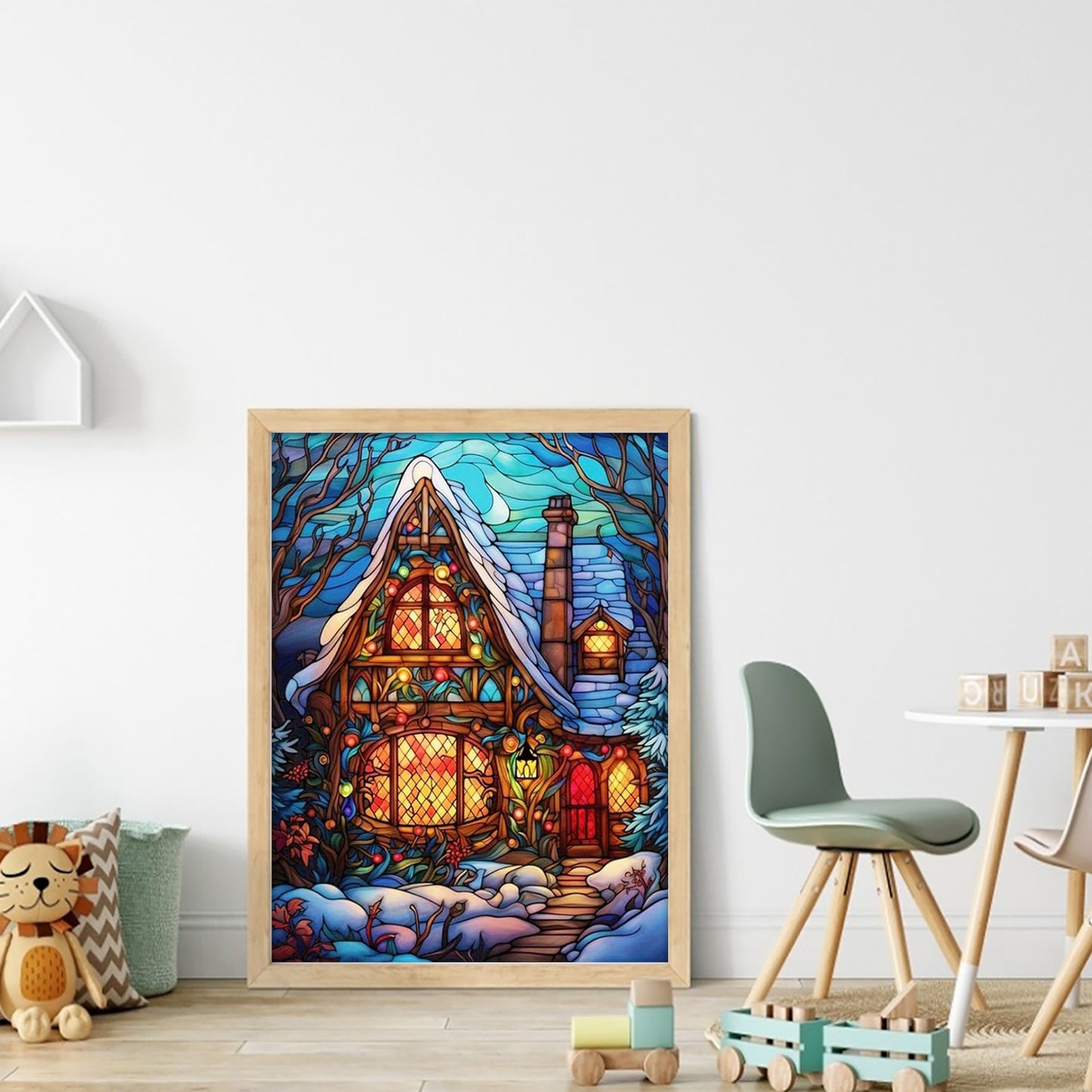 Stained Glass Colorful Hut - Full 11CT Stamped Cross Stitch 40x55CM - Huacan