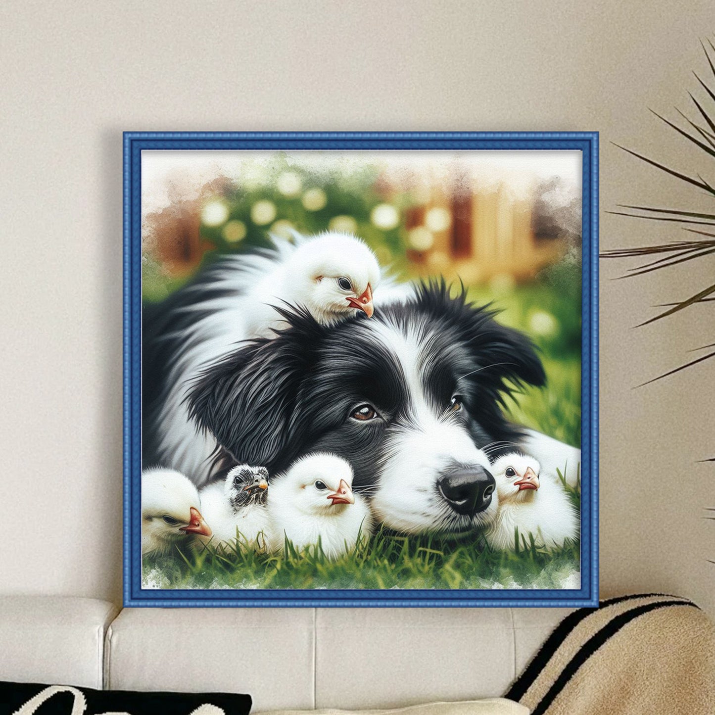 Border Collie And Chick - Full 11CT Stamped Cross Stitch 40x40CM - Huacan