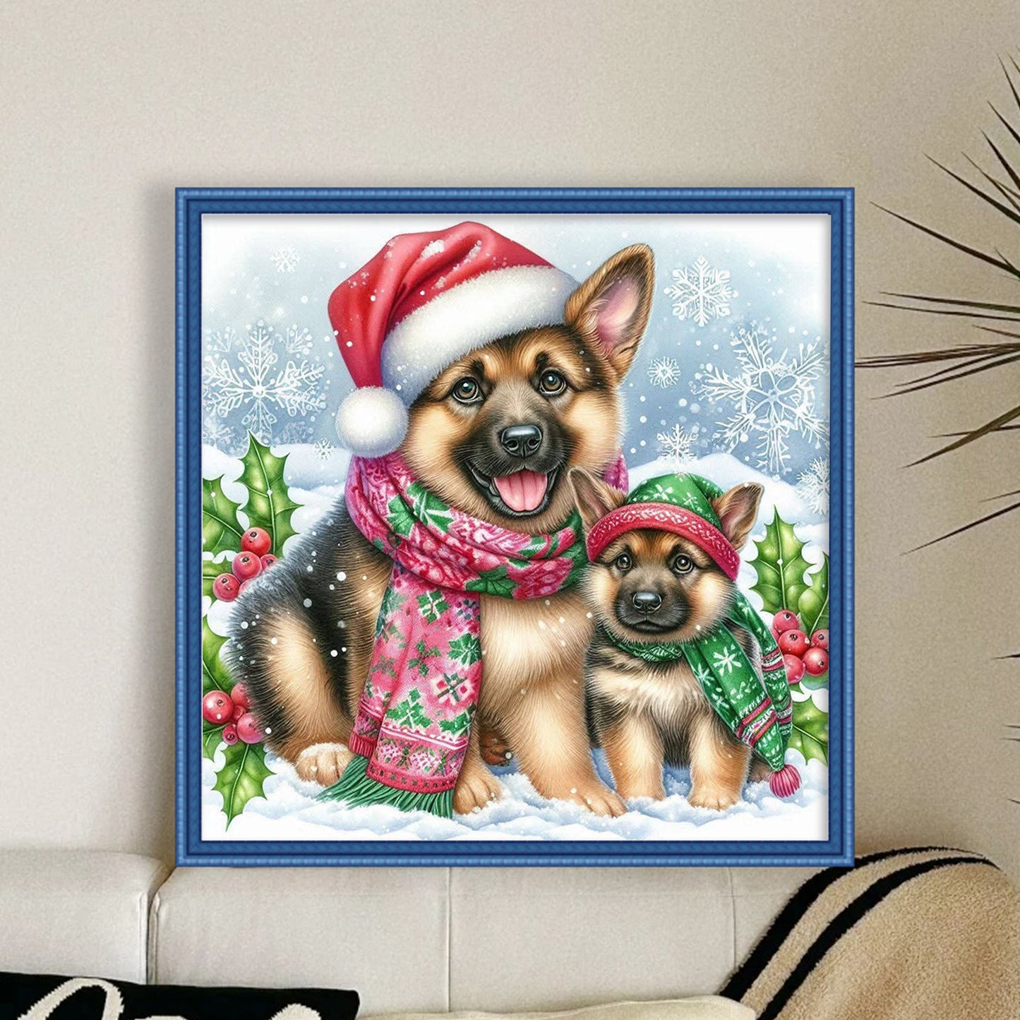 Christmas German Shepherd-Dog - Full 11CT Stamped Cross Stitch 45x45CM - Huacan