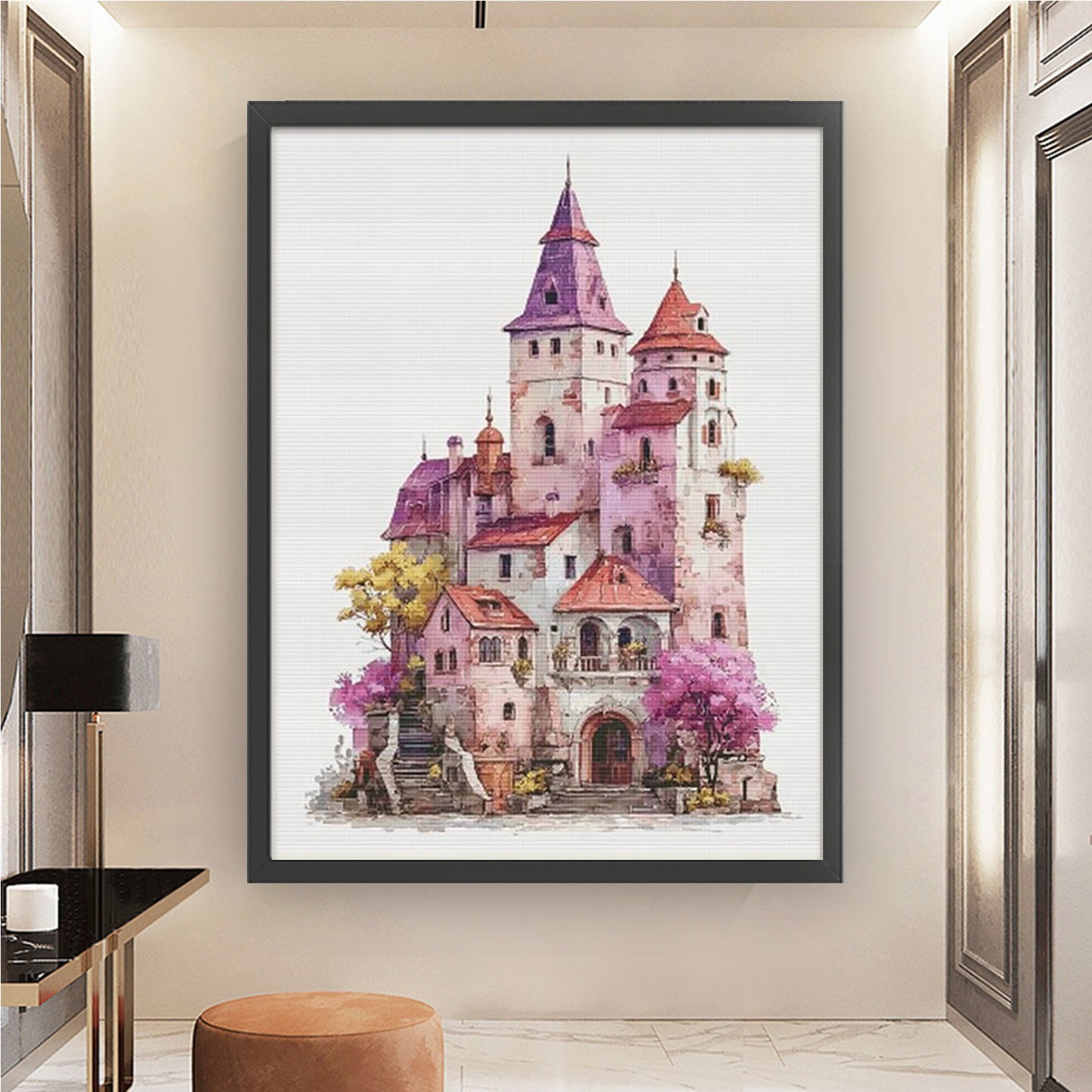 Floral Castle - Full 14CT Stamped Cross Stitch 70x90CM - Fairy Egyptian Cotton