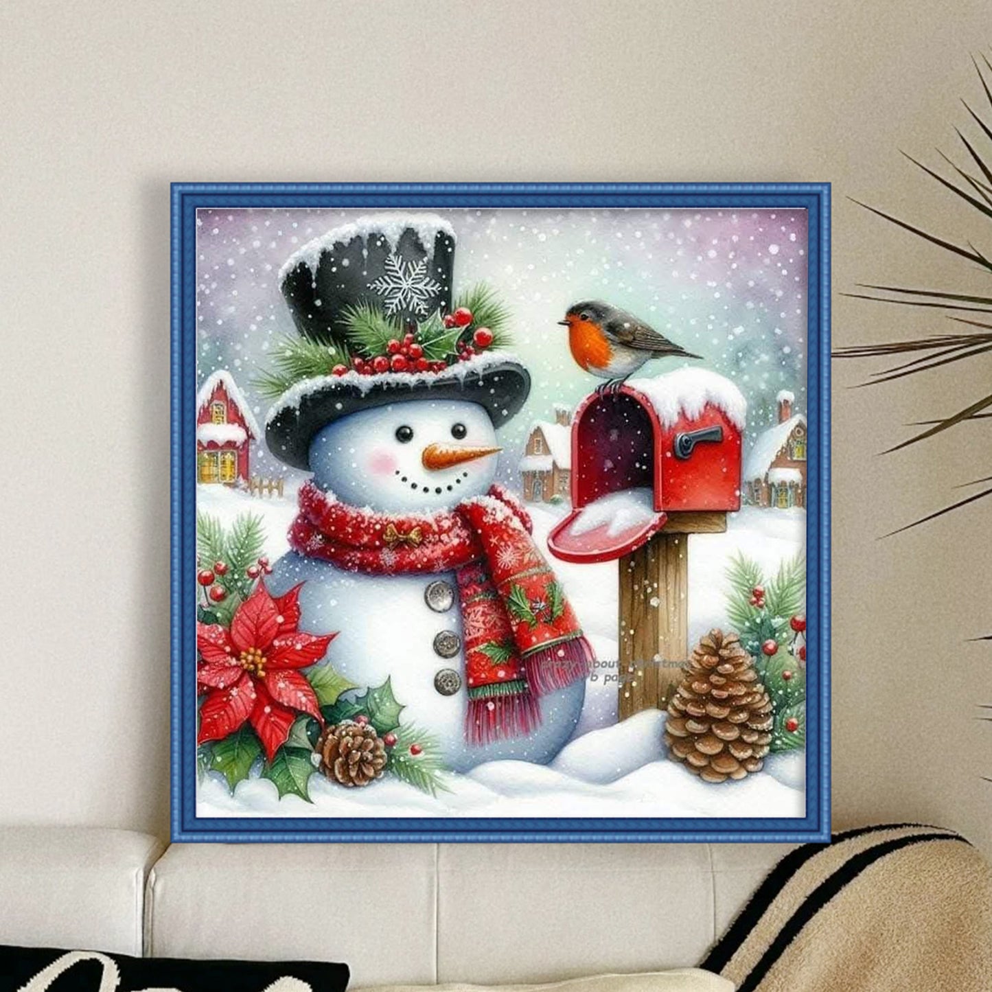 Snowman And Mailbox - Full 11CT Stamped Cross Stitch 45x45CM - Huacan