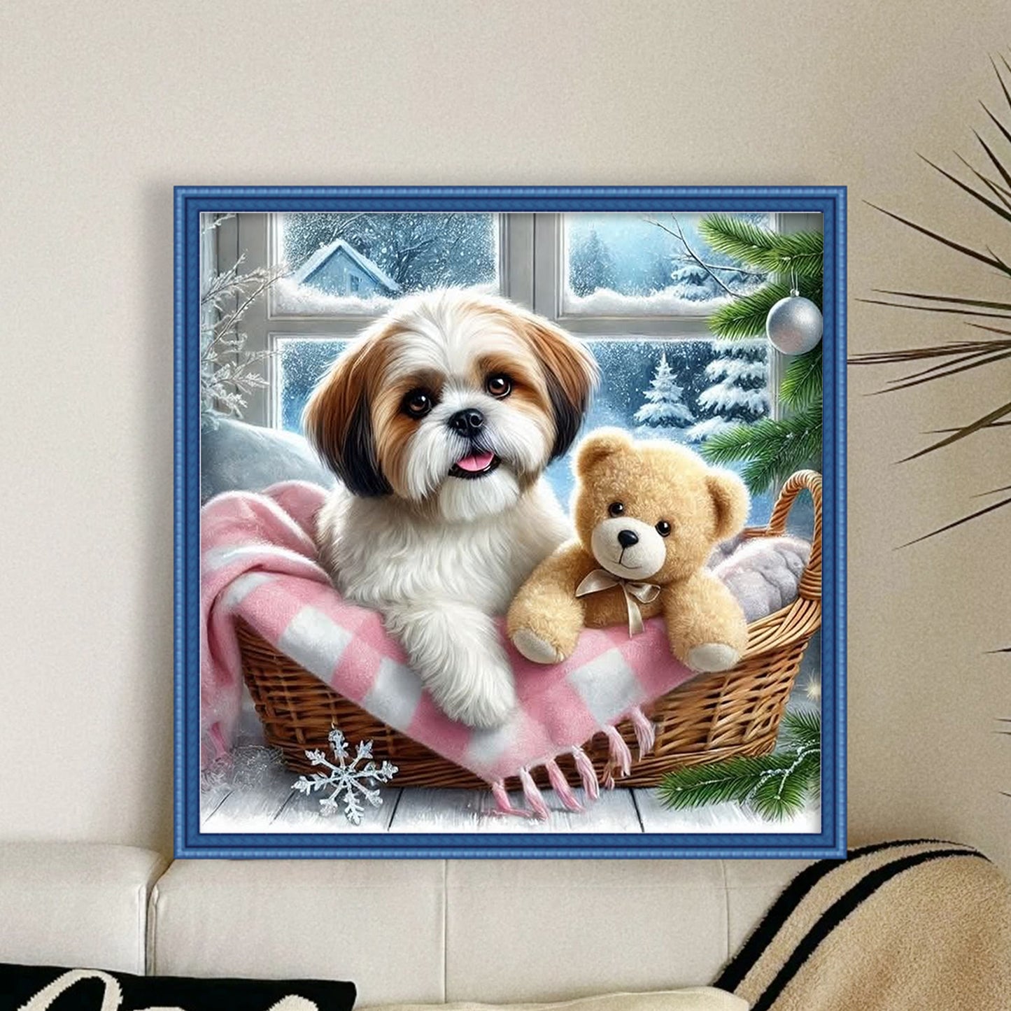 Shih Tzu And Bear - Full 11CT Stamped Cross Stitch 45x45CM - Yishu