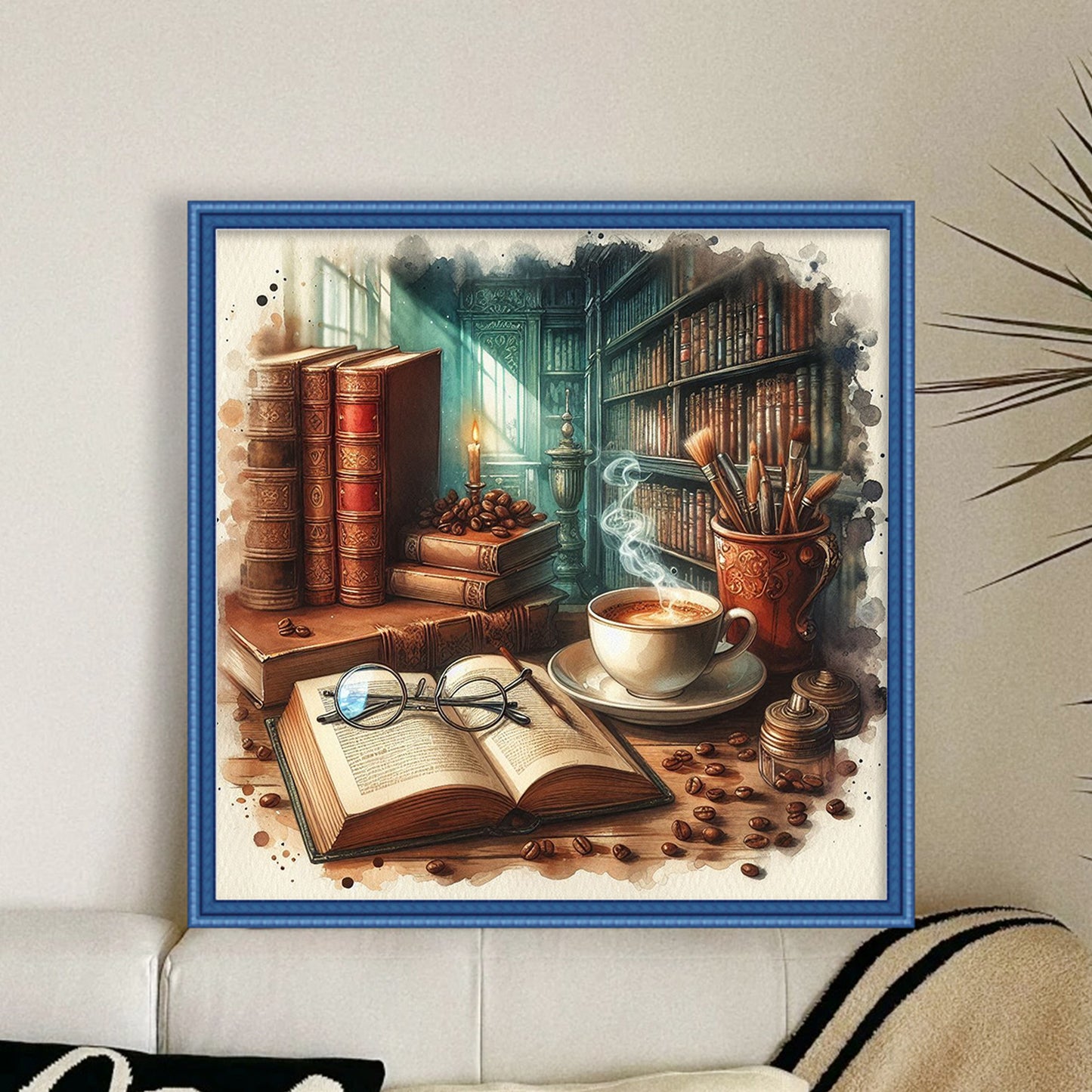 Desk And Books - Full 11CT Stamped Cross Stitch 45x45CM - Yishu