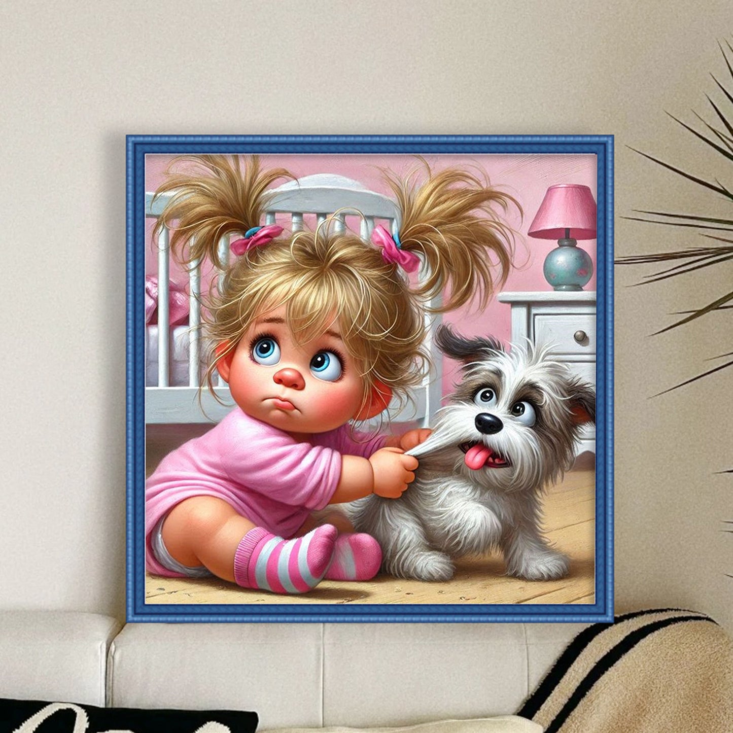 Girl And Puppy - Full 11CT Stamped Cross Stitch 45x45CM - Yishu