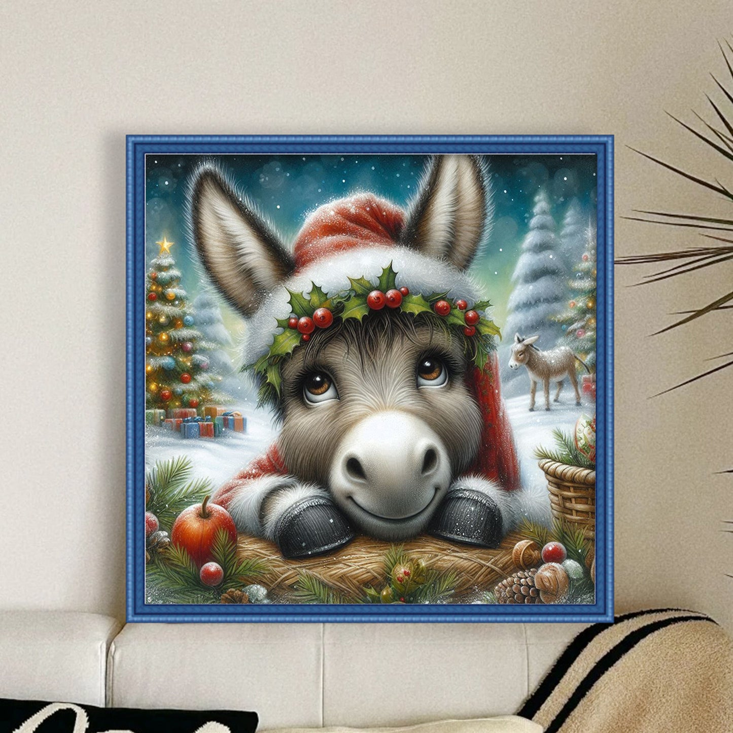 Christmas Donkey - Full 18CT Stamped Cross Stitch 25x25CM - Huacan