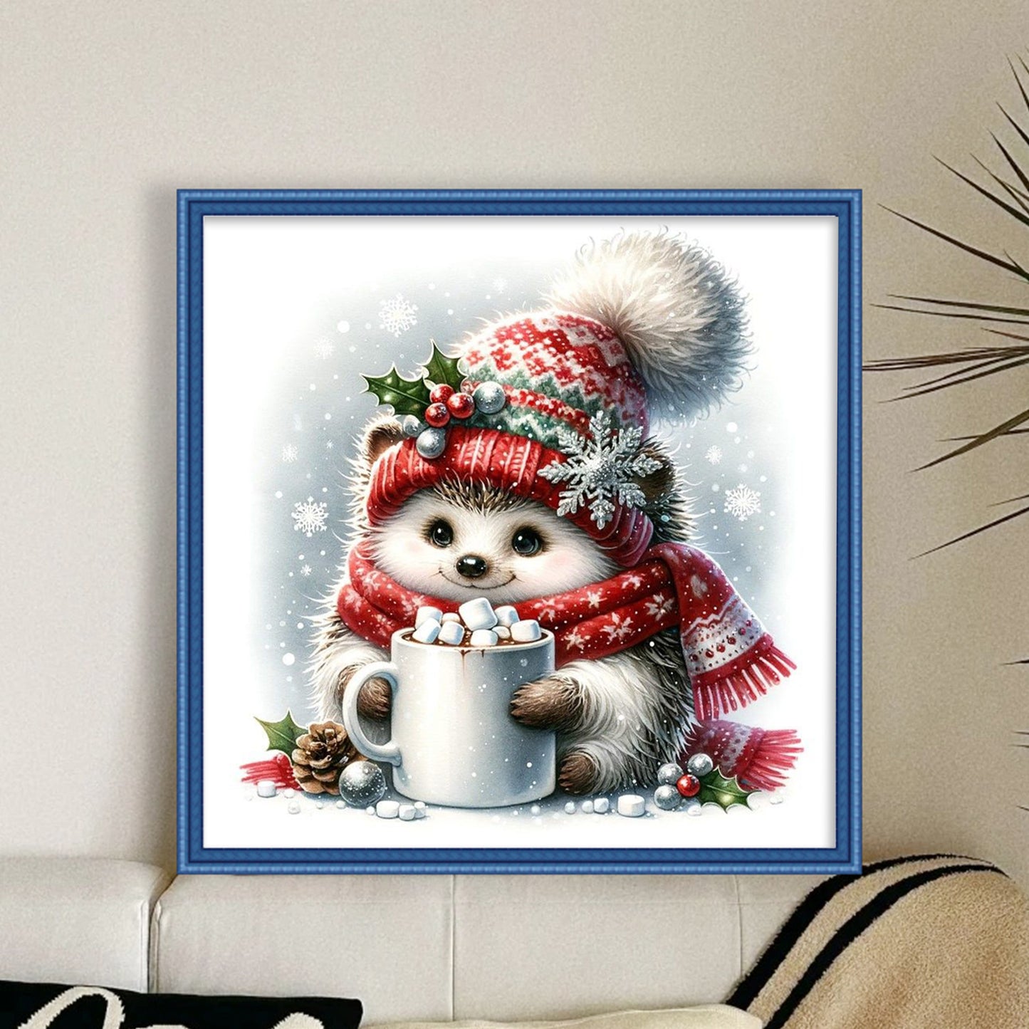 Christmas Hedgehog - Full 18CT Stamped Cross Stitch 25x25CM - Huacan