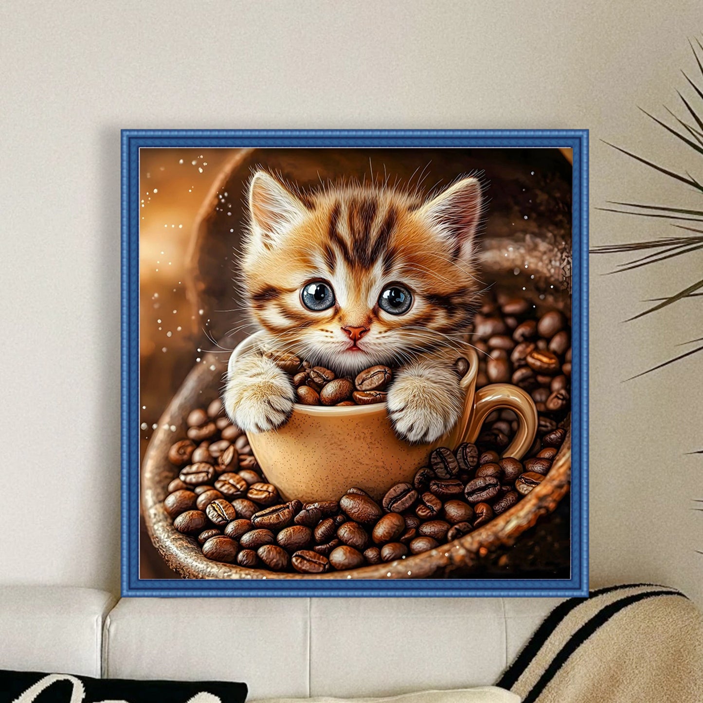 Coffee Cat - Full 18CT Stamped Cross Stitch 25x25CM - Huacan