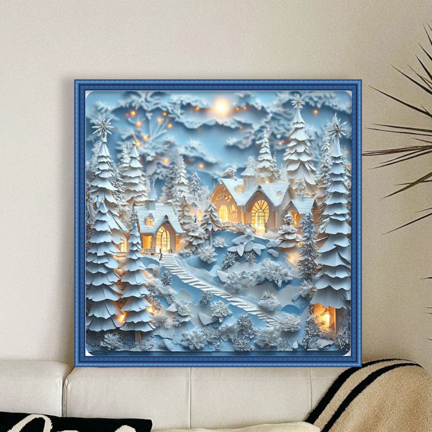 Winter Hut - Full 14CT Stamped Cross Stitch 45x45CM - Huacan