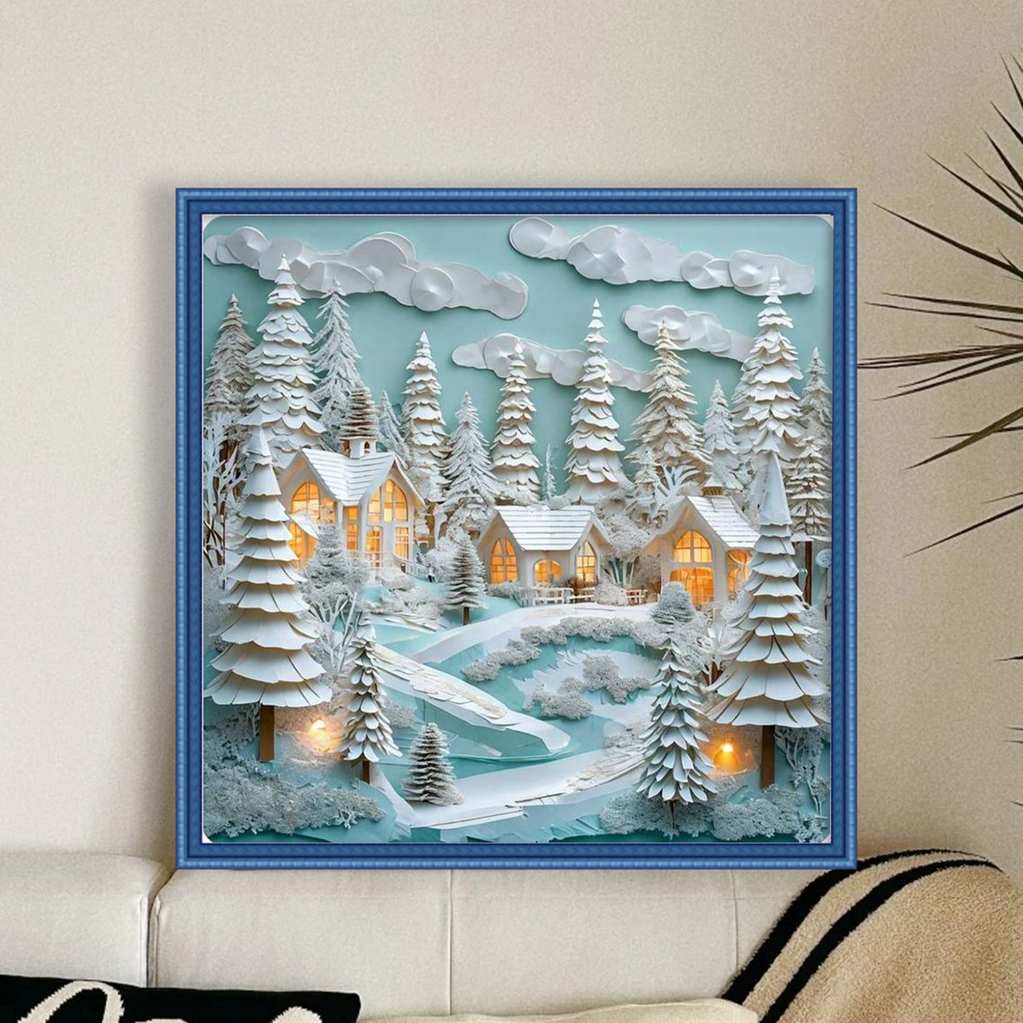 Winter Hut - Full 14CT Stamped Cross Stitch 45x45CM - Huacan