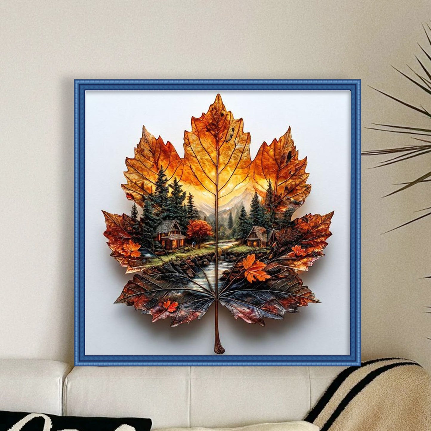 Maple Silhouette Forest Hut - Full 11CT Stamped Cross Stitch 45x45CM - Huacan