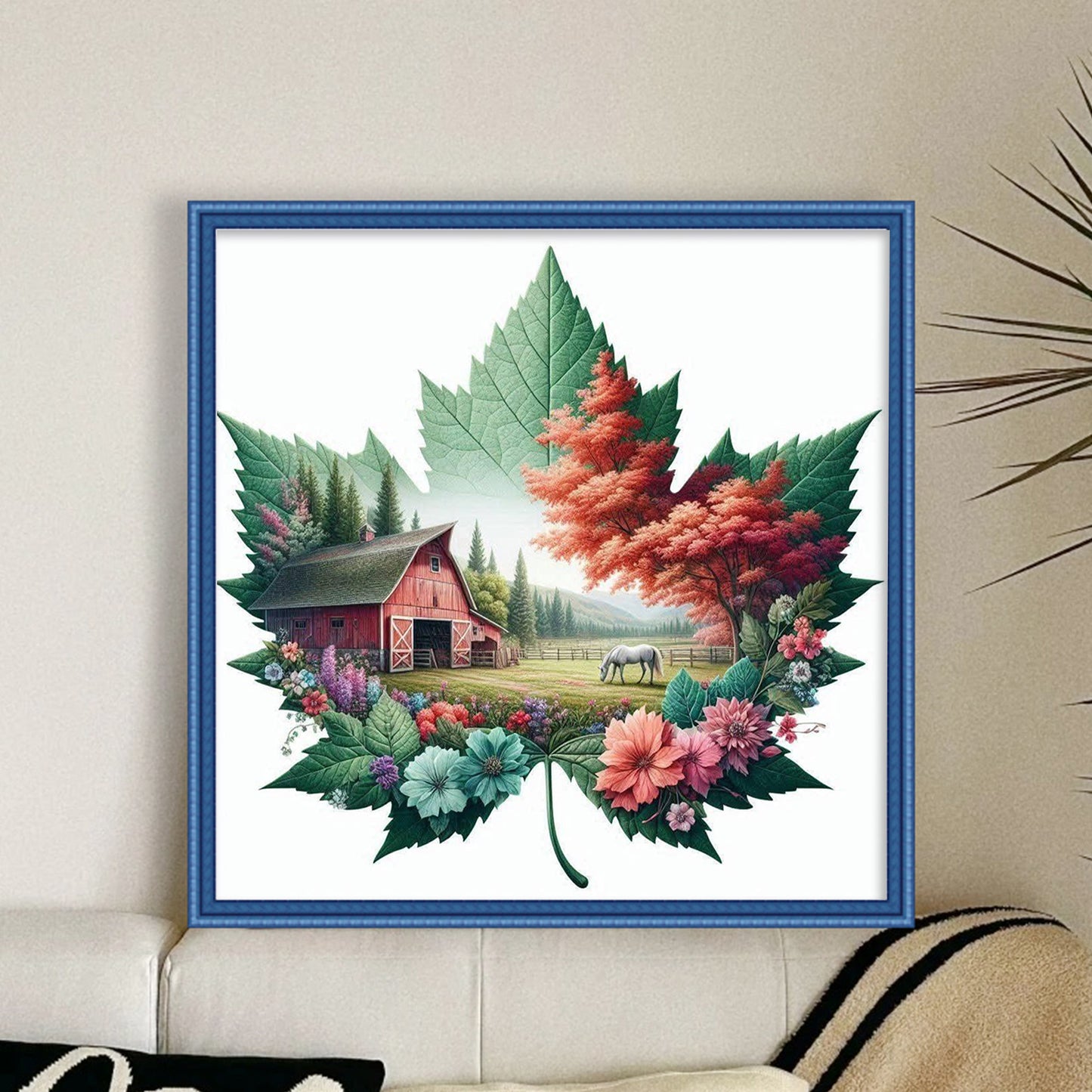 Maple Silhouette Farm - Full 11CT Stamped Cross Stitch 45x45CM - Huacan