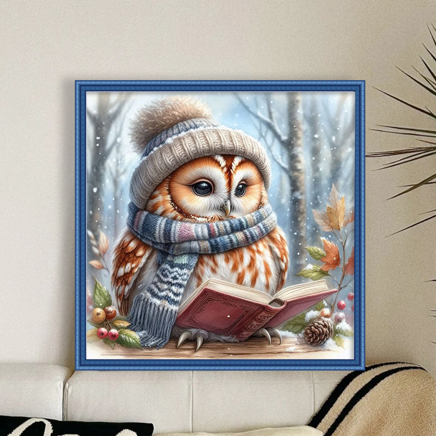Reading Owl - Full 11CT Stamped Cross Stitch 40x40CM - Huacan