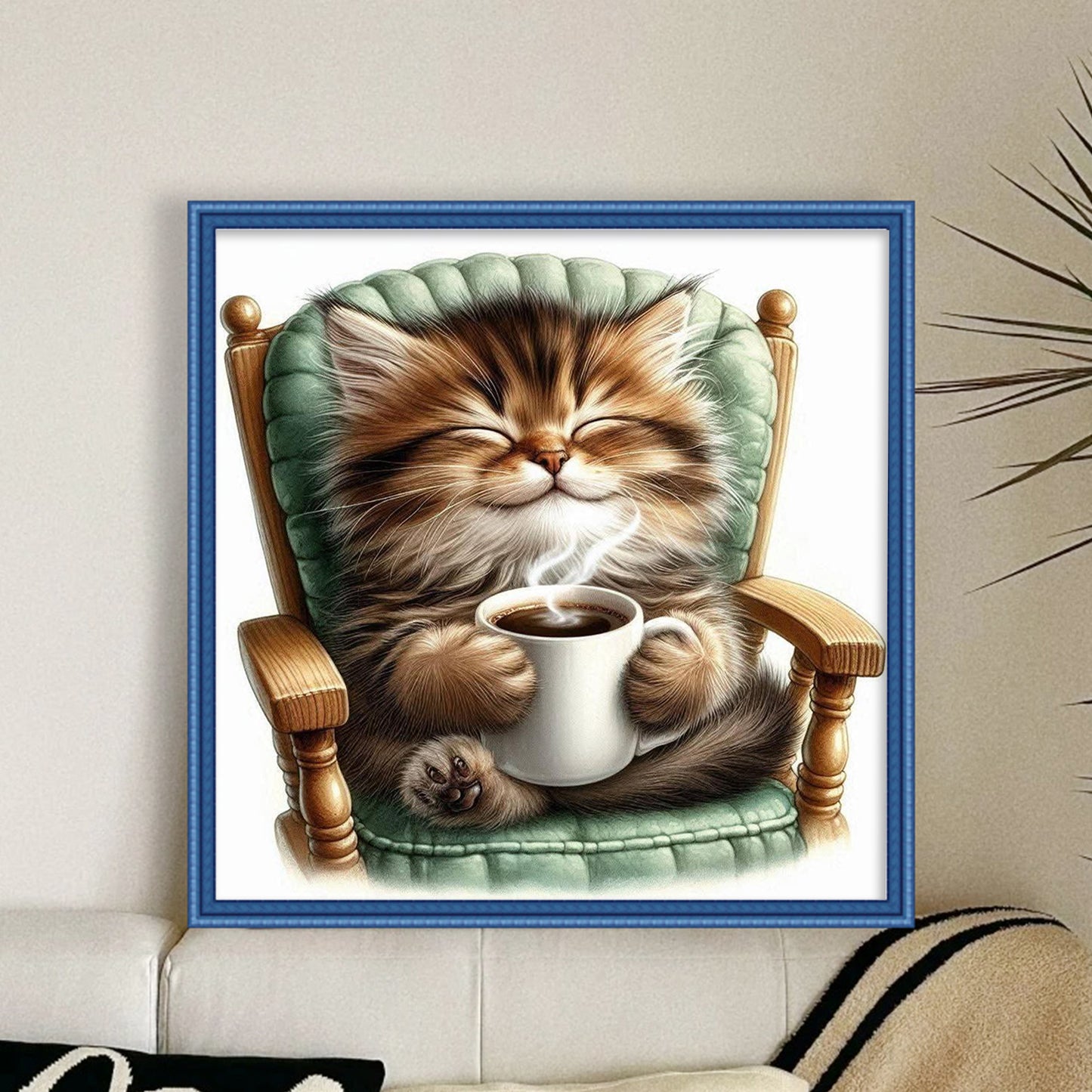 Coffee Drinking Cat - Full 11CT Counted Cross Stitch 40x40CM - Huacan