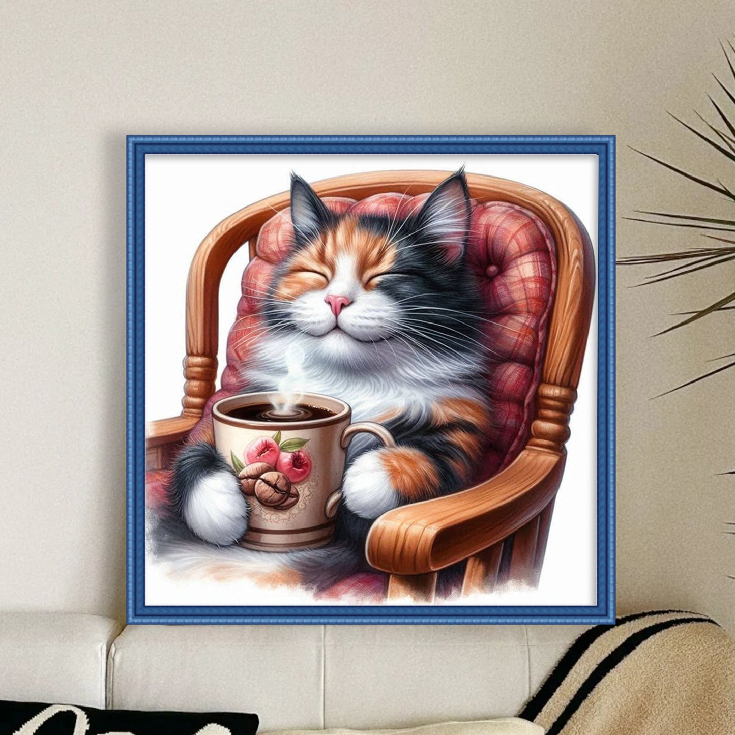 Coffee Drinking Cat - Full 11CT Counted Cross Stitch 40x40CM - Huacan