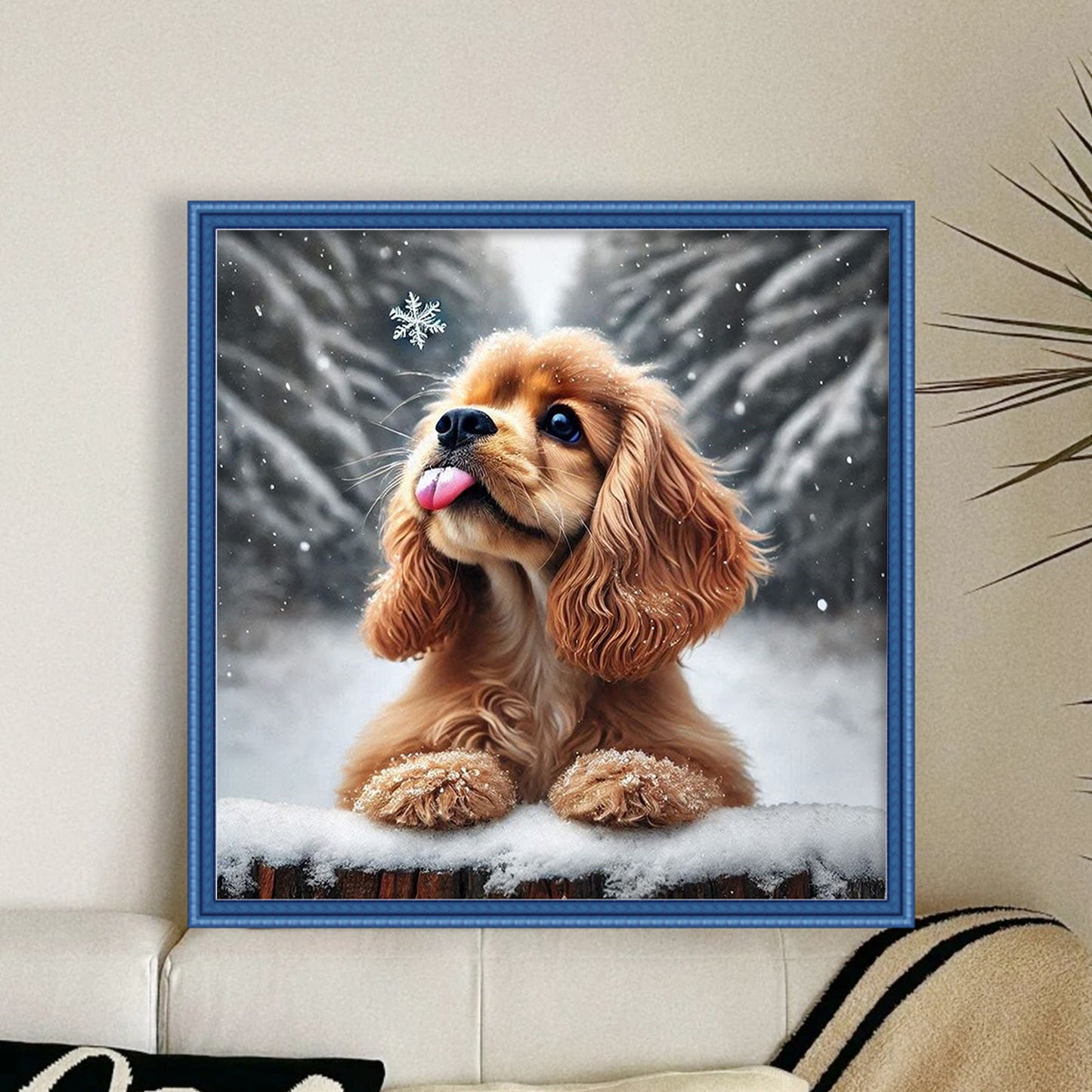 Cavalier King Charles Spaniel-Dog In Snow - Full 11CT Stamped Cross Stitch 40x40CM - Huacan