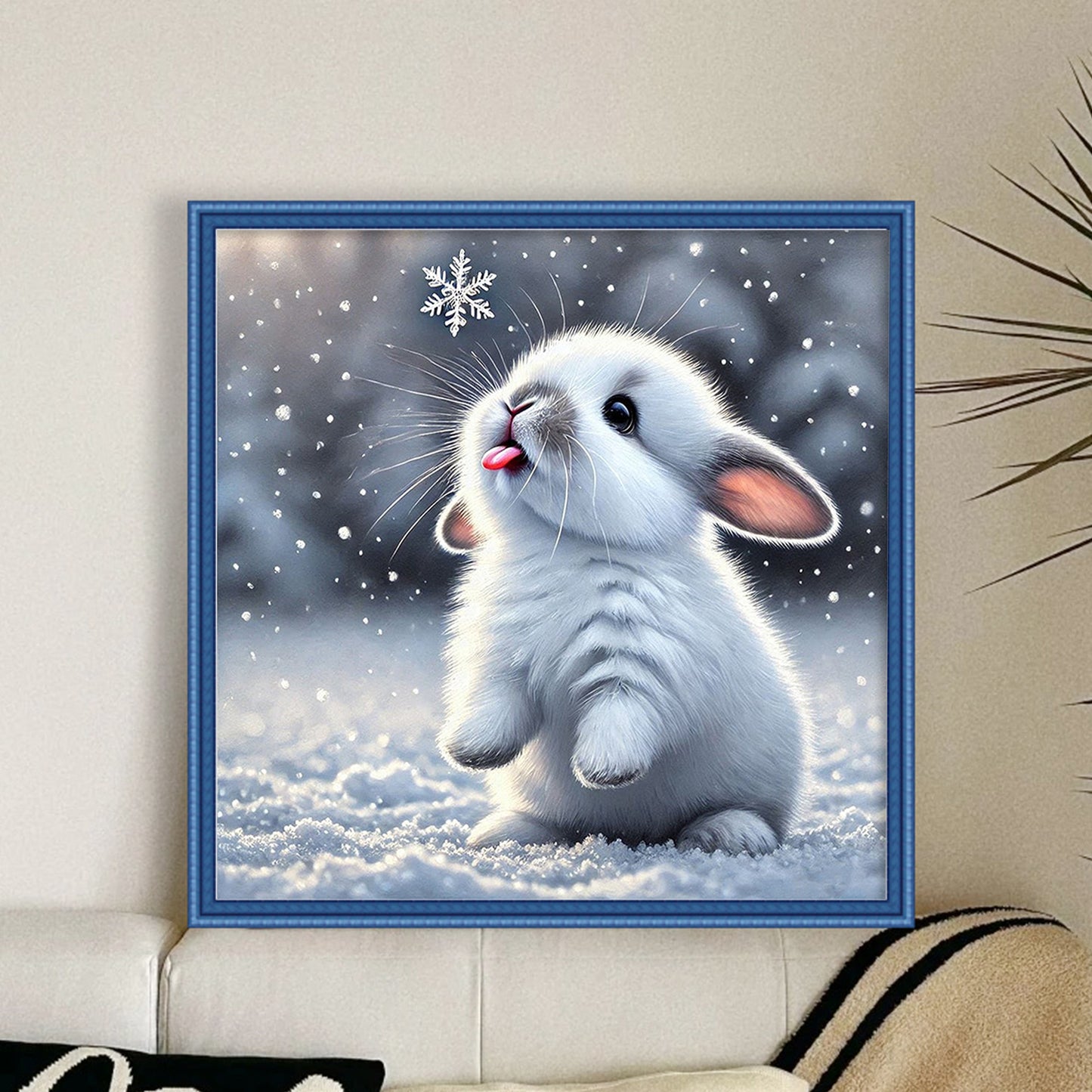 Rabbit In Snow - Full 11CT Stamped Cross Stitch 40x40CM - Huacan