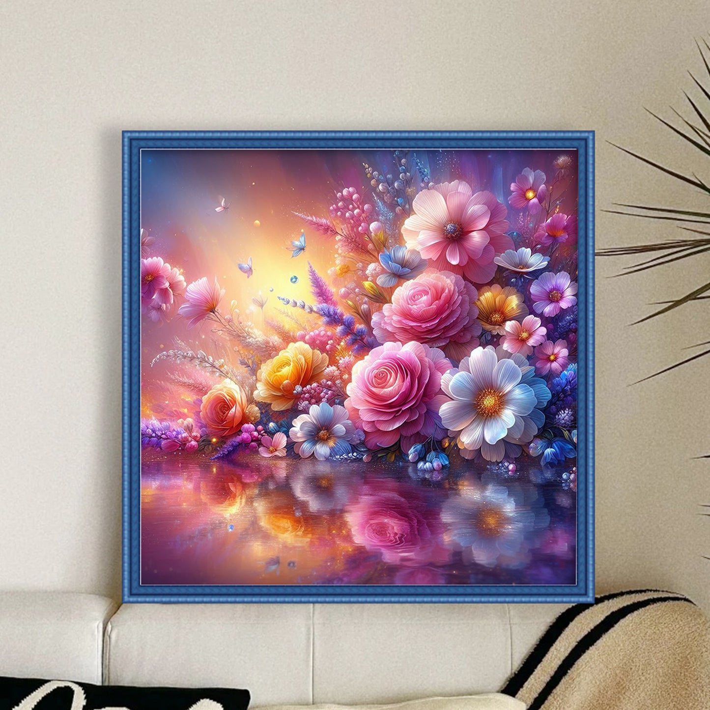 Rose And Butterfly - Full 11CT Stamped Cross Stitch 40x40CM - Huacan