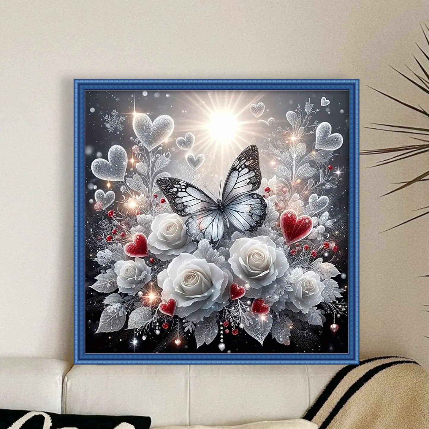 Rose And Butterfly - Full 11CT Stamped Cross Stitch 40x40CM - Huacan