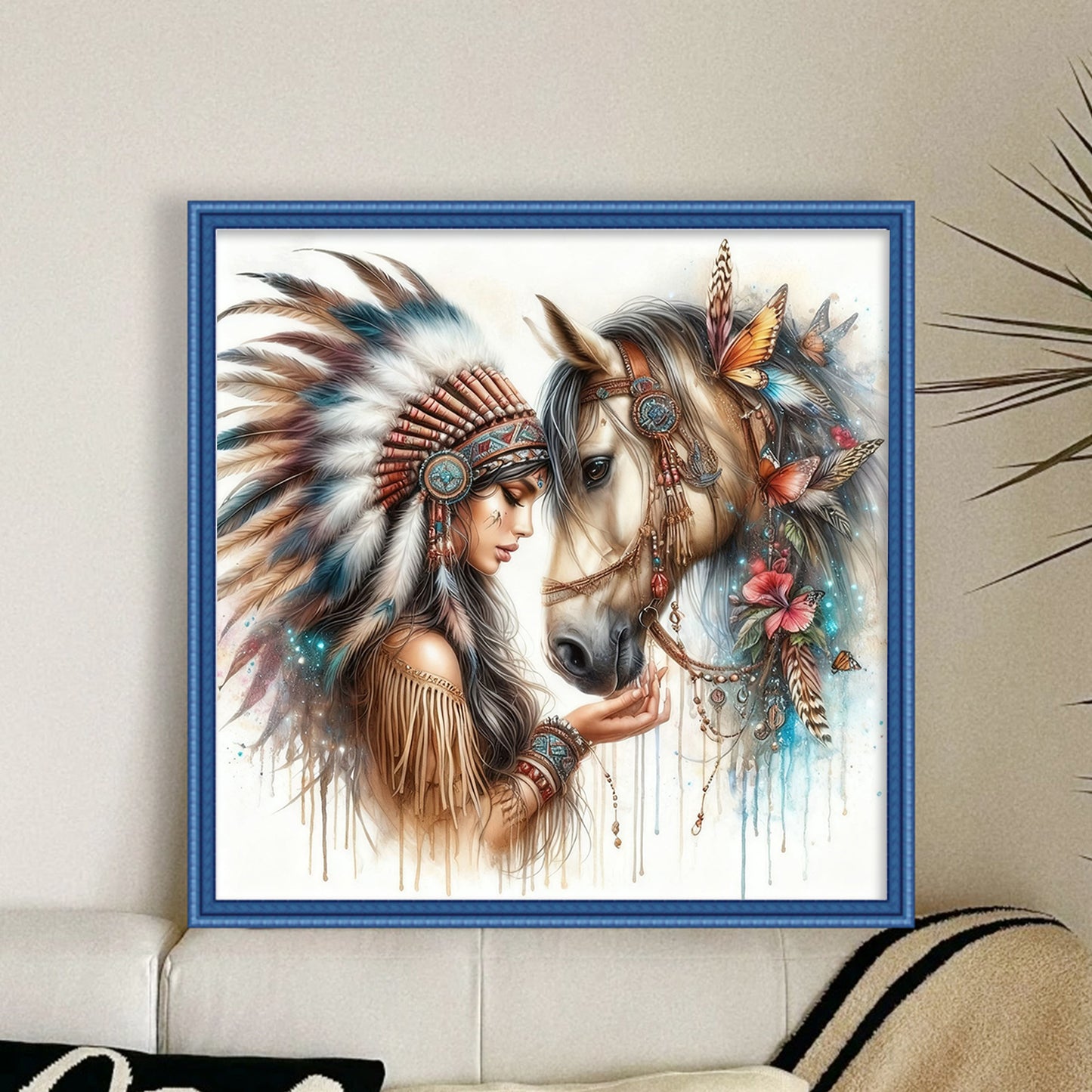 Indian Woman And Horse - Full 11CT Stamped Cross Stitch 40x40CM - Huacan