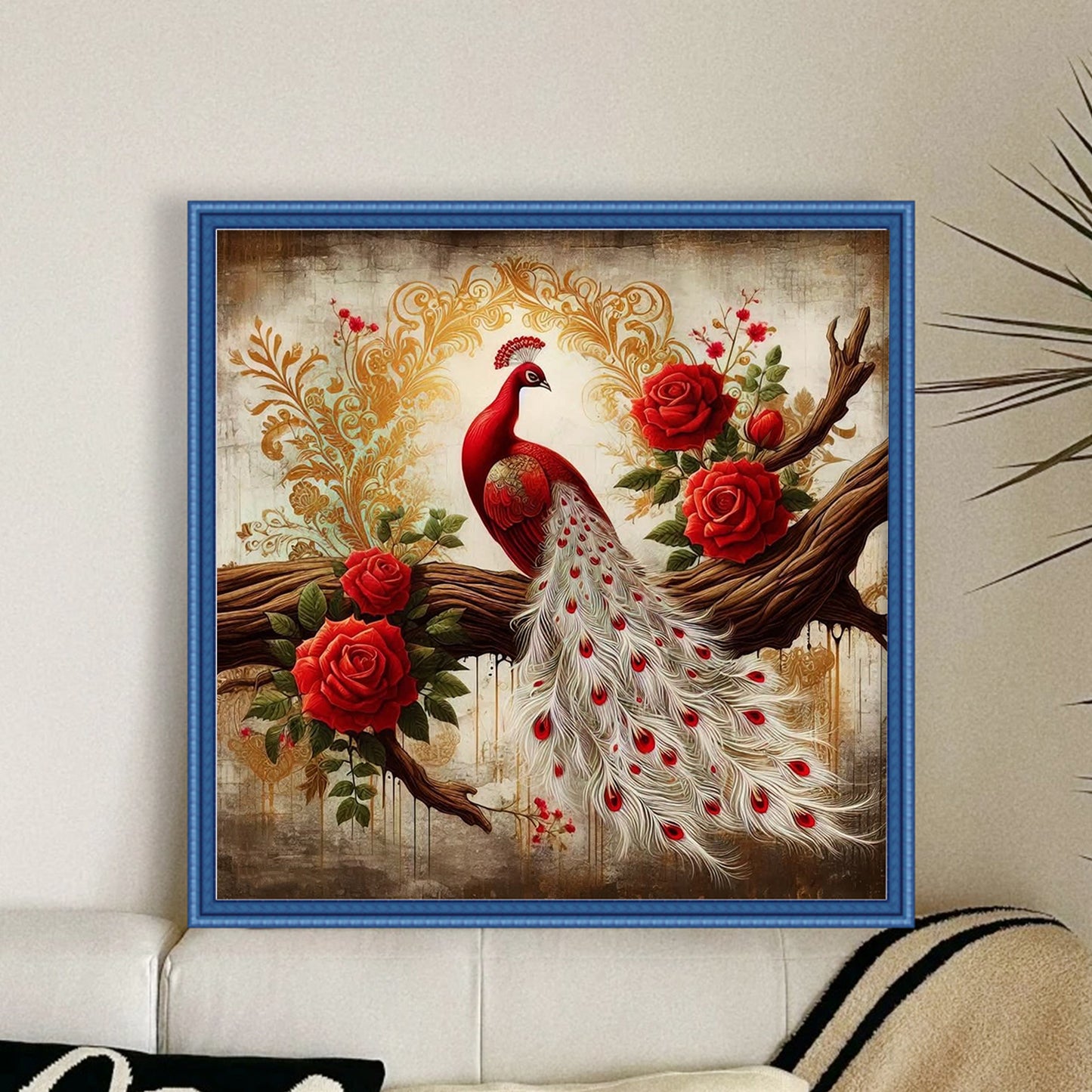 Peacock On Branch - Full 11CT Stamped Cross Stitch 40x40CM - Huacan