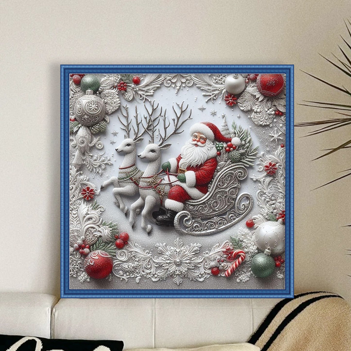Santa Claus On Sleigh - Full 11CT Stamped Cross Stitch 40x40CM - Huacan