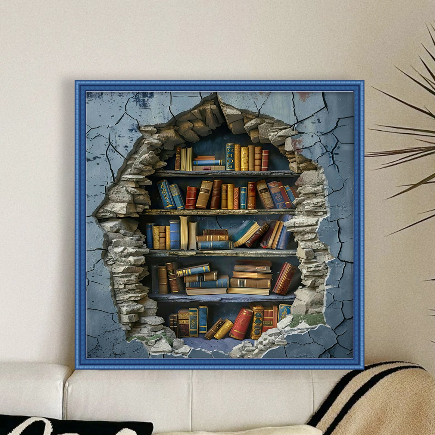Bookshelf - Full 11CT Stamped Cross Stitch 40x40CM - Huacan