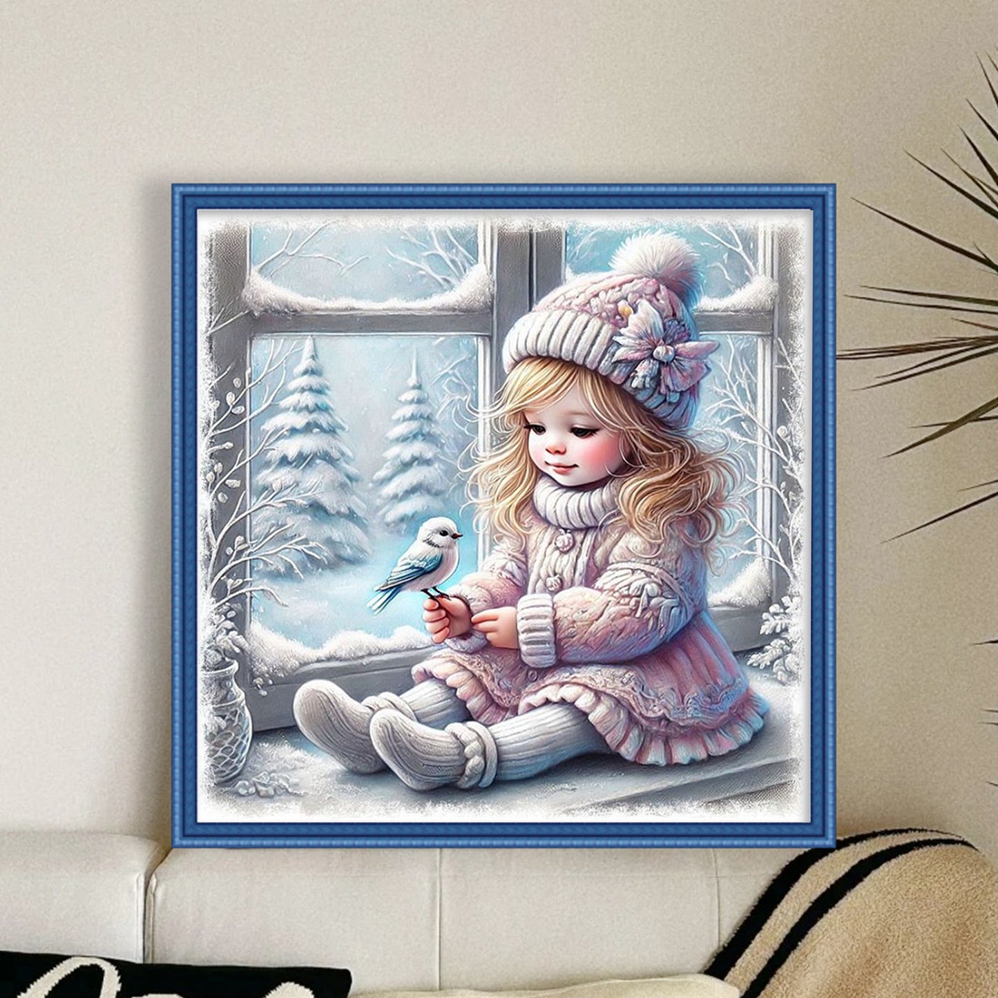 Winter Girl - Full 11CT Stamped Cross Stitch 40x40CM - Huacan