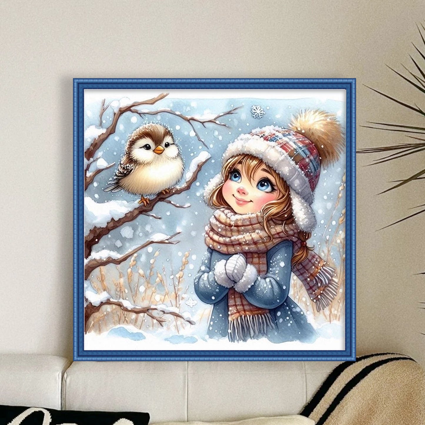 Winter Girl - Full 11CT Stamped Cross Stitch 40x40CM - Huacan