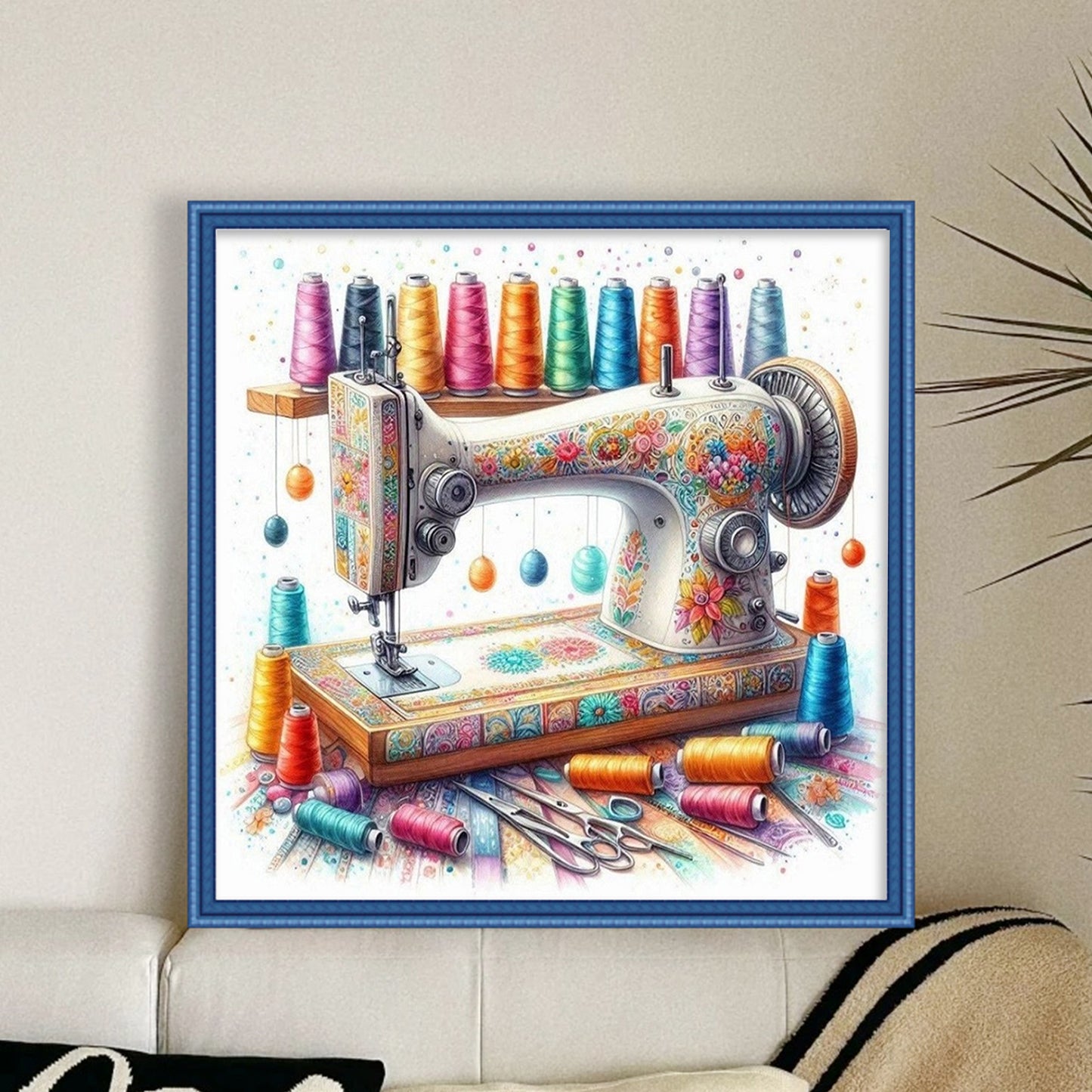 Sewing Machine - Full 14CT Stamped Cross Stitch 40x40CM - Huacan