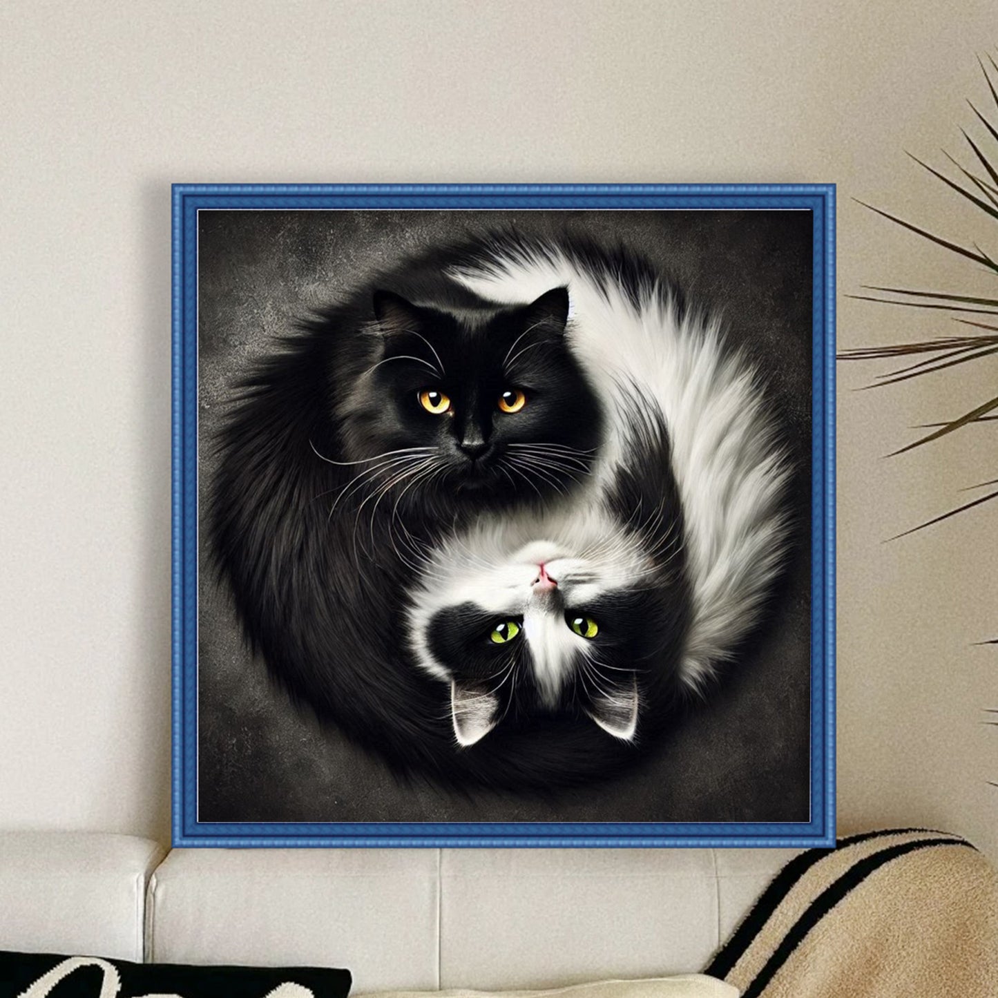 Tai Chi Yin Yang - Black And White Cat - Full 11CT Stamped Cross Stitch 40x40CM - Yishu