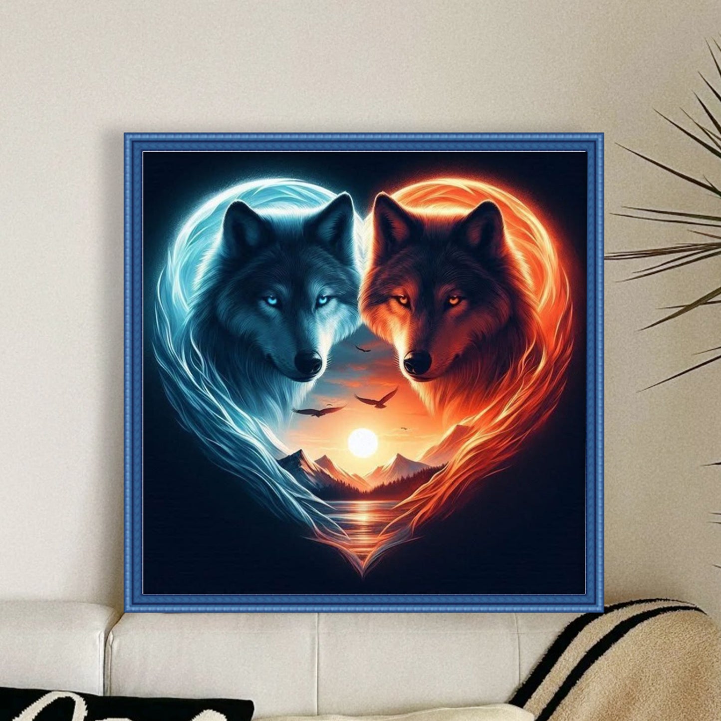 Heart Yin Yang Wolf - Full 11CT Stamped Cross Stitch 40x40CM - Yishu