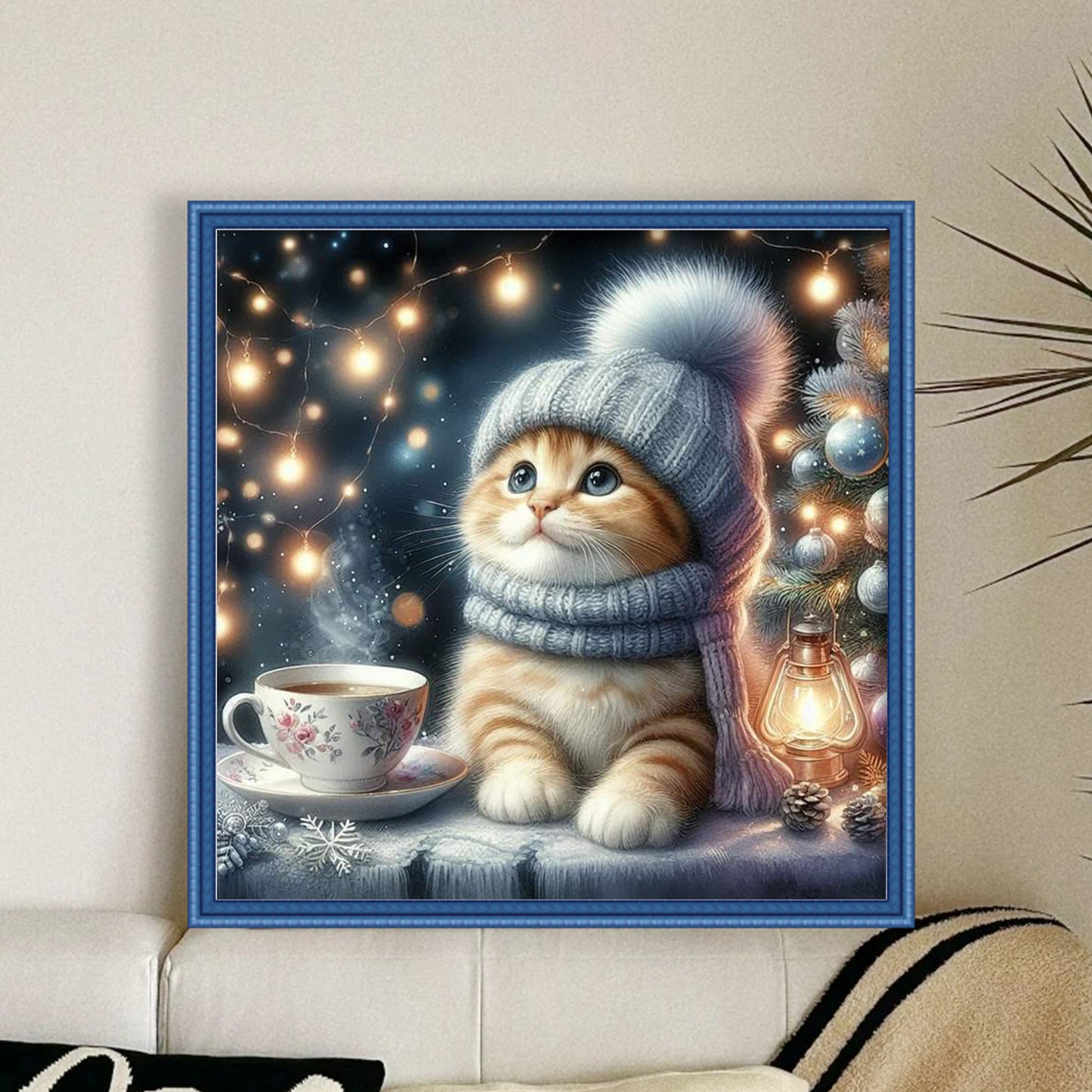 Winter Cat - Full 11CT Stamped Cross Stitch 40x40CM - Huacan