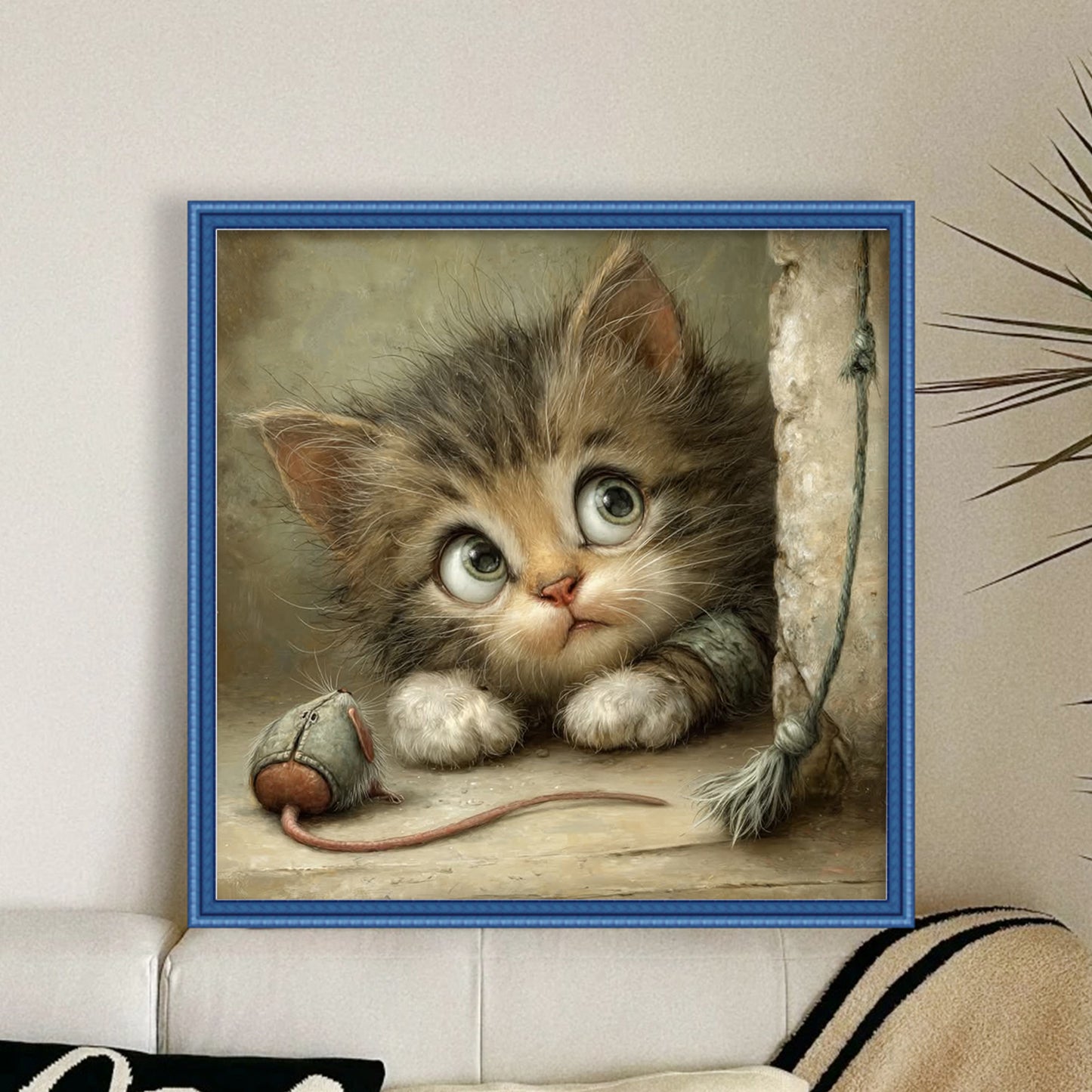 Cat And Mouse - Full 11CT Stamped Cross Stitch 40x40CM - Huacan
