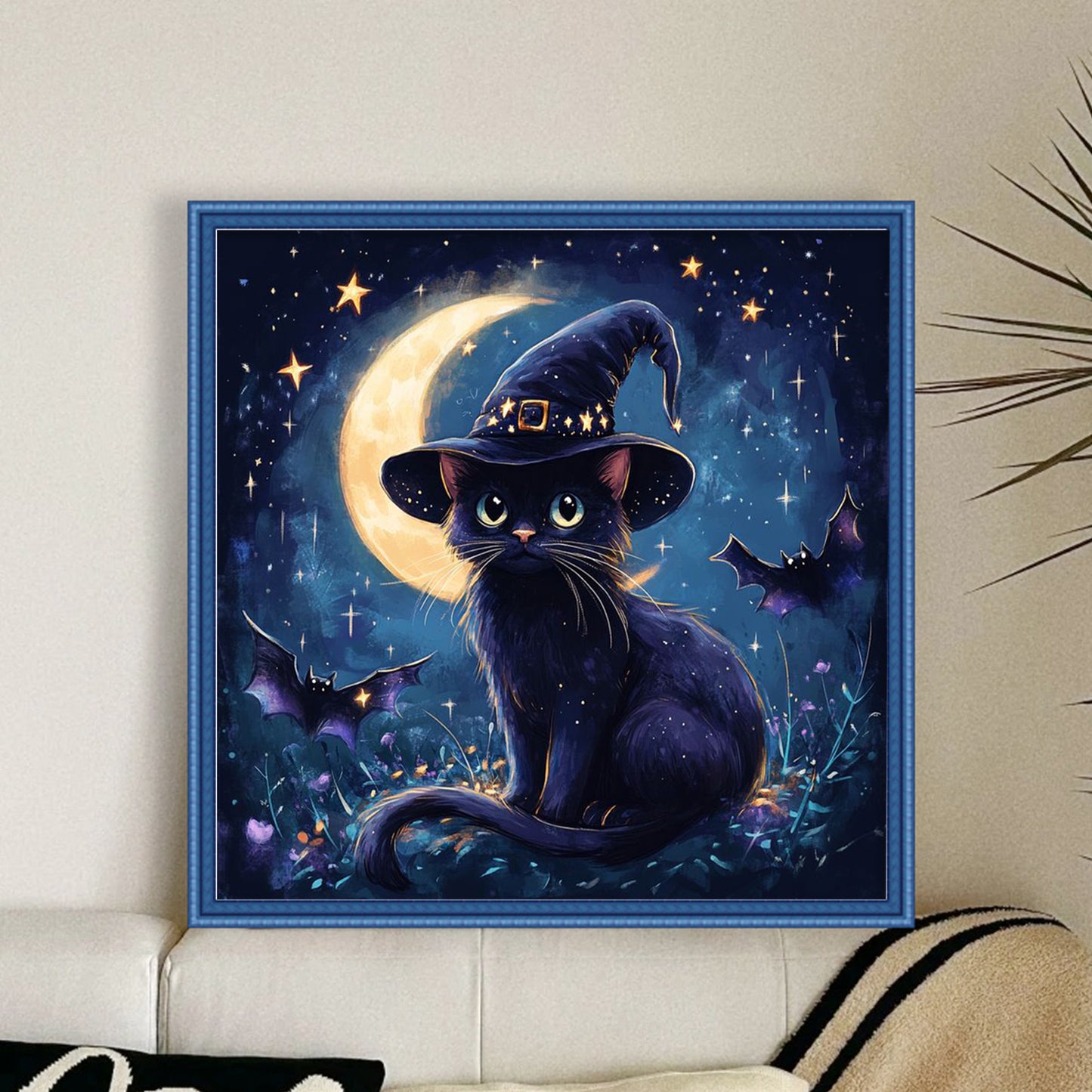 Black Cat - Full 11CT Stamped Cross Stitch 40x40CM - Huacan