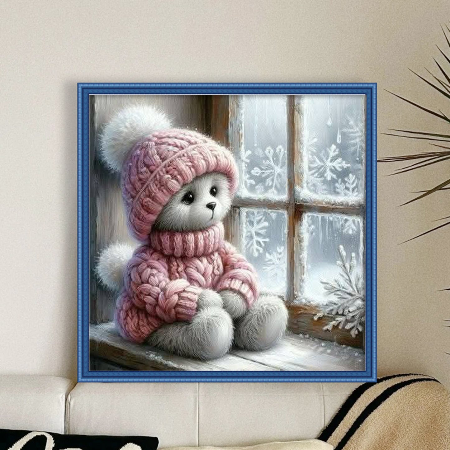 Bear By Window - Full 11CT Stamped Cross Stitch 40x40CM - Huacan