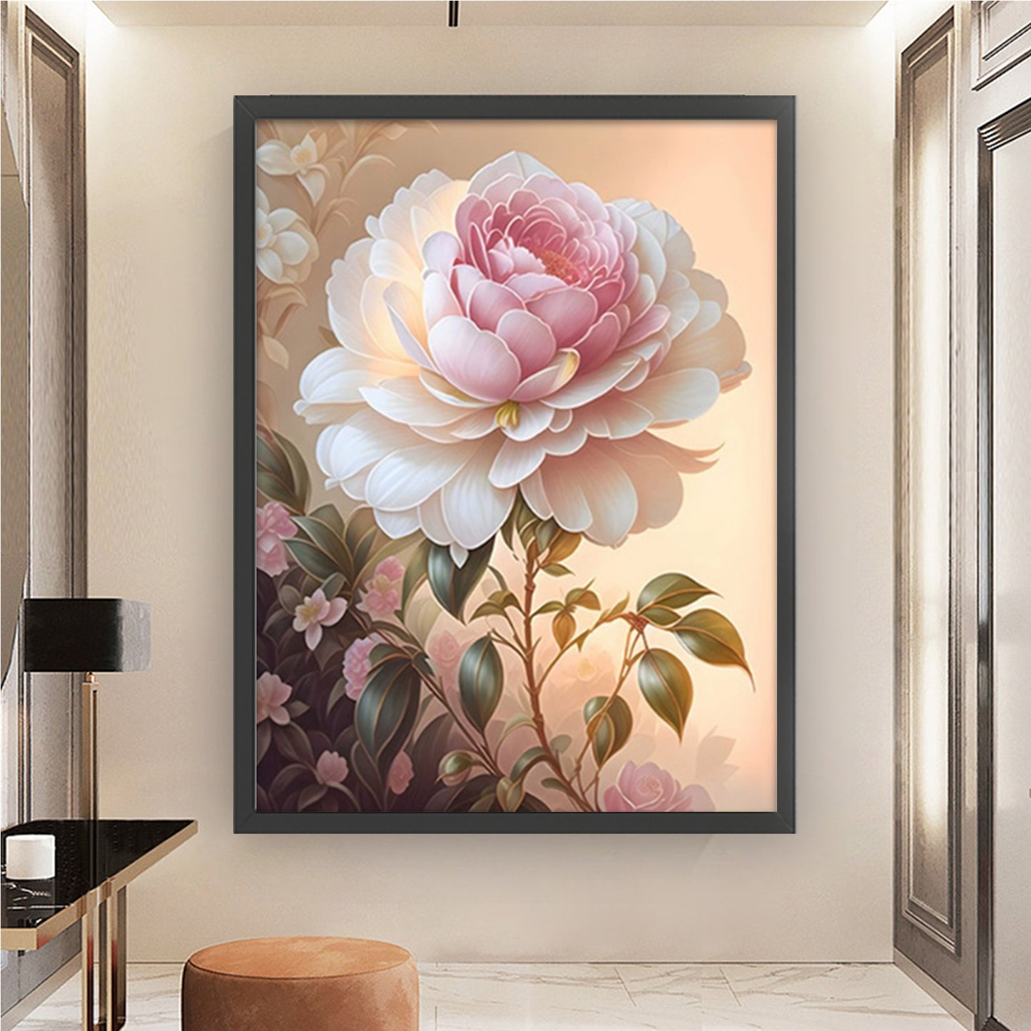 Camellia - Full 11CT Stamped Cross Stitch 55x70CM - Mona Lisa(42Colors)