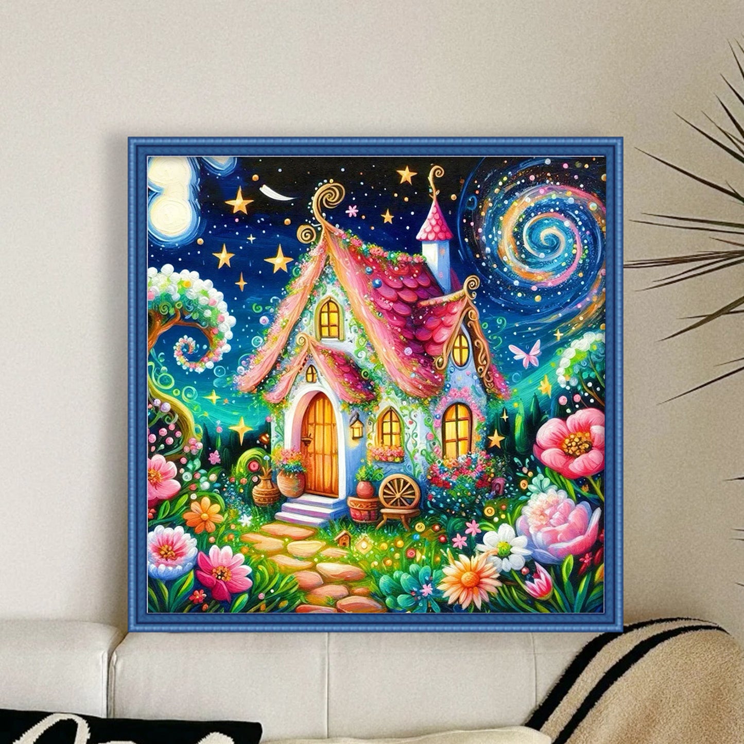 Mushroom House - Full 14CT Stamped Cross Stitch 50x50CM - Huacan