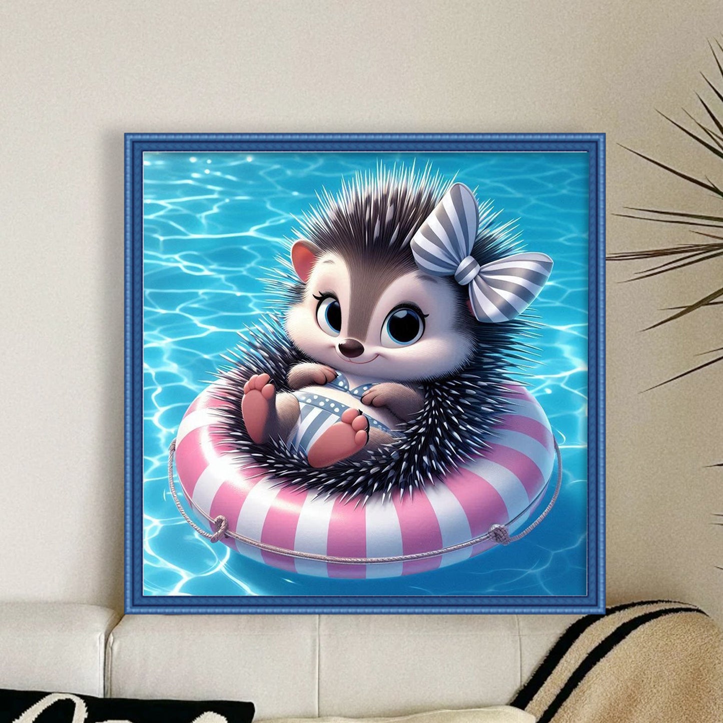 Hedgehog On A Swimming Ring - Full 11CT Stamped Cross Stitch 40x40CM - Yishu