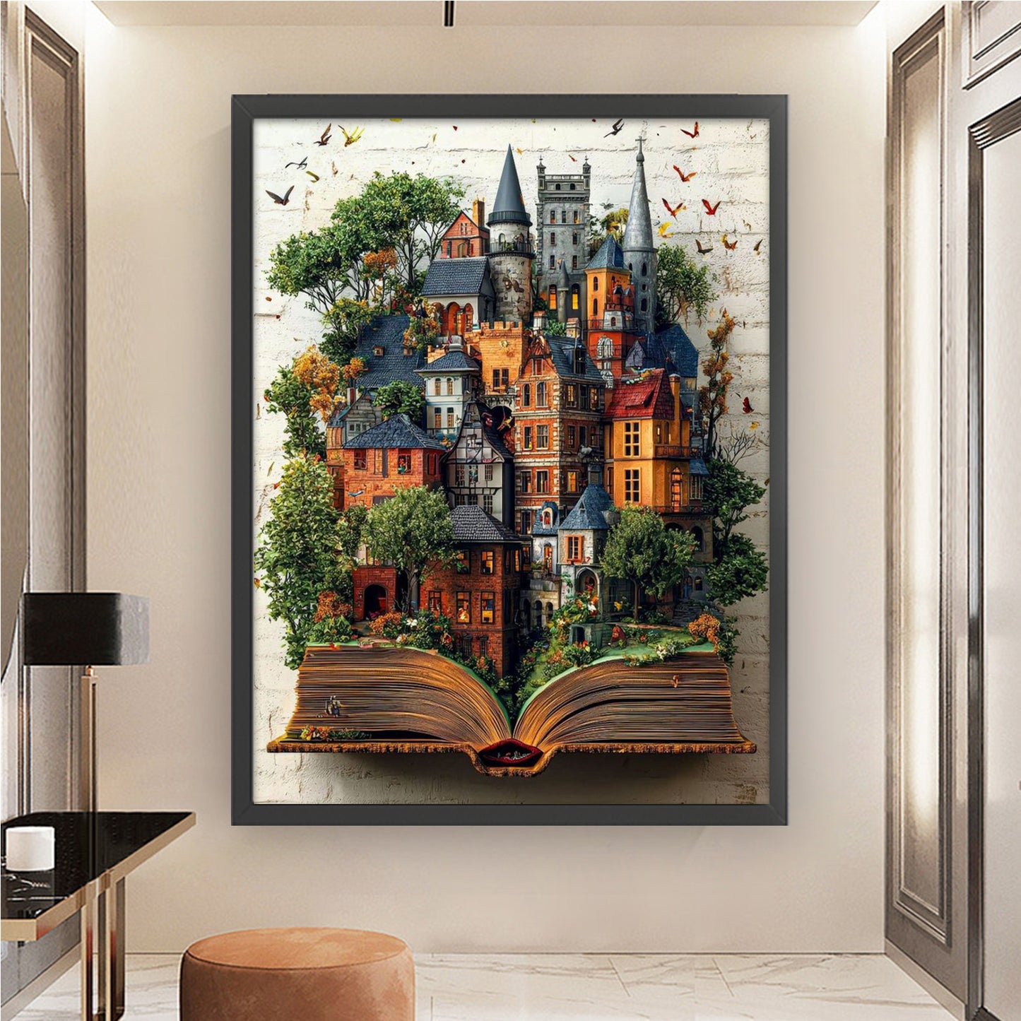 Book Castle - Full 11CT Stamped Cross Stitch 45x60CM - Huacan