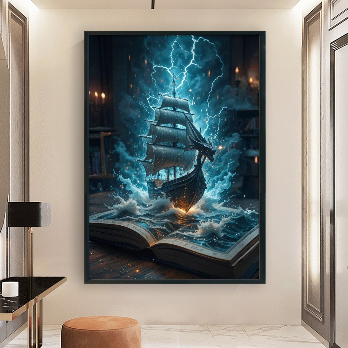 Ship In Book - Full 11CT Stamped Cross Stitch 40x60CM - Huacan