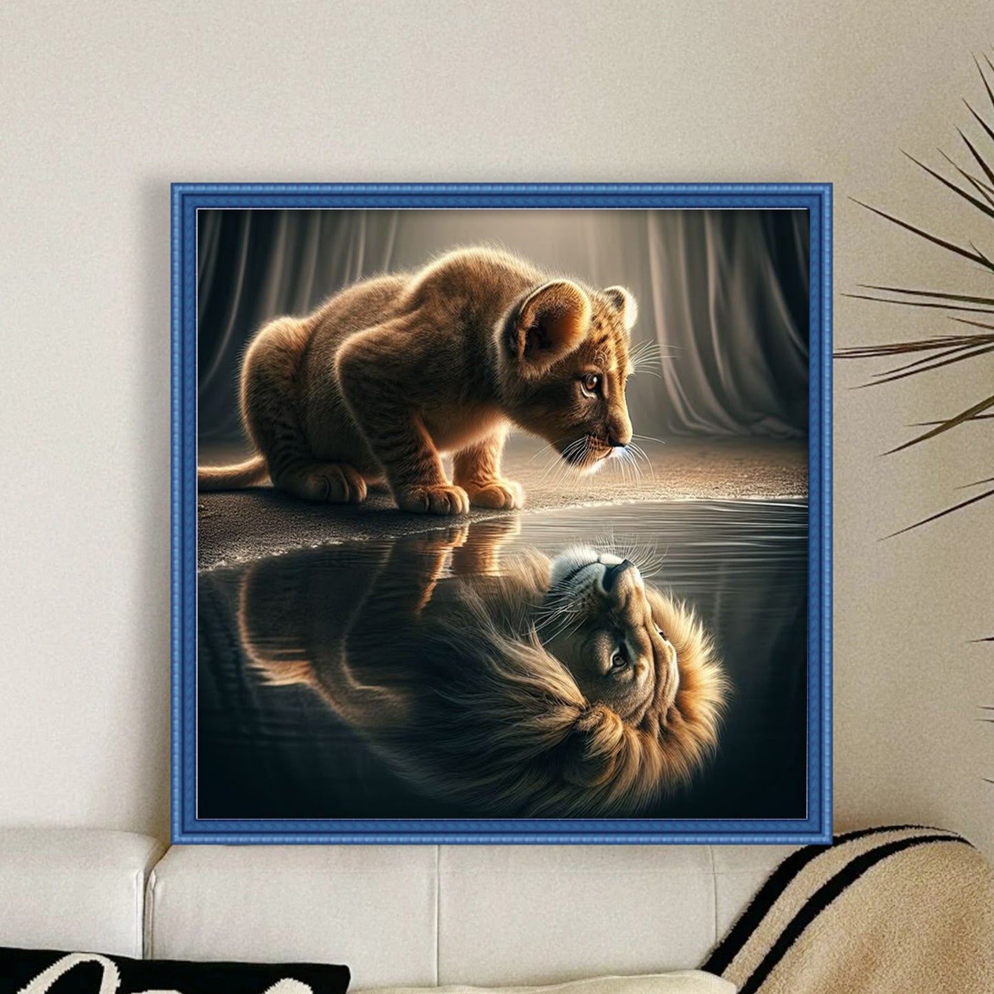 Reflected Lion - Full 11CT Stamped Cross Stitch 45x45CM - Huacan