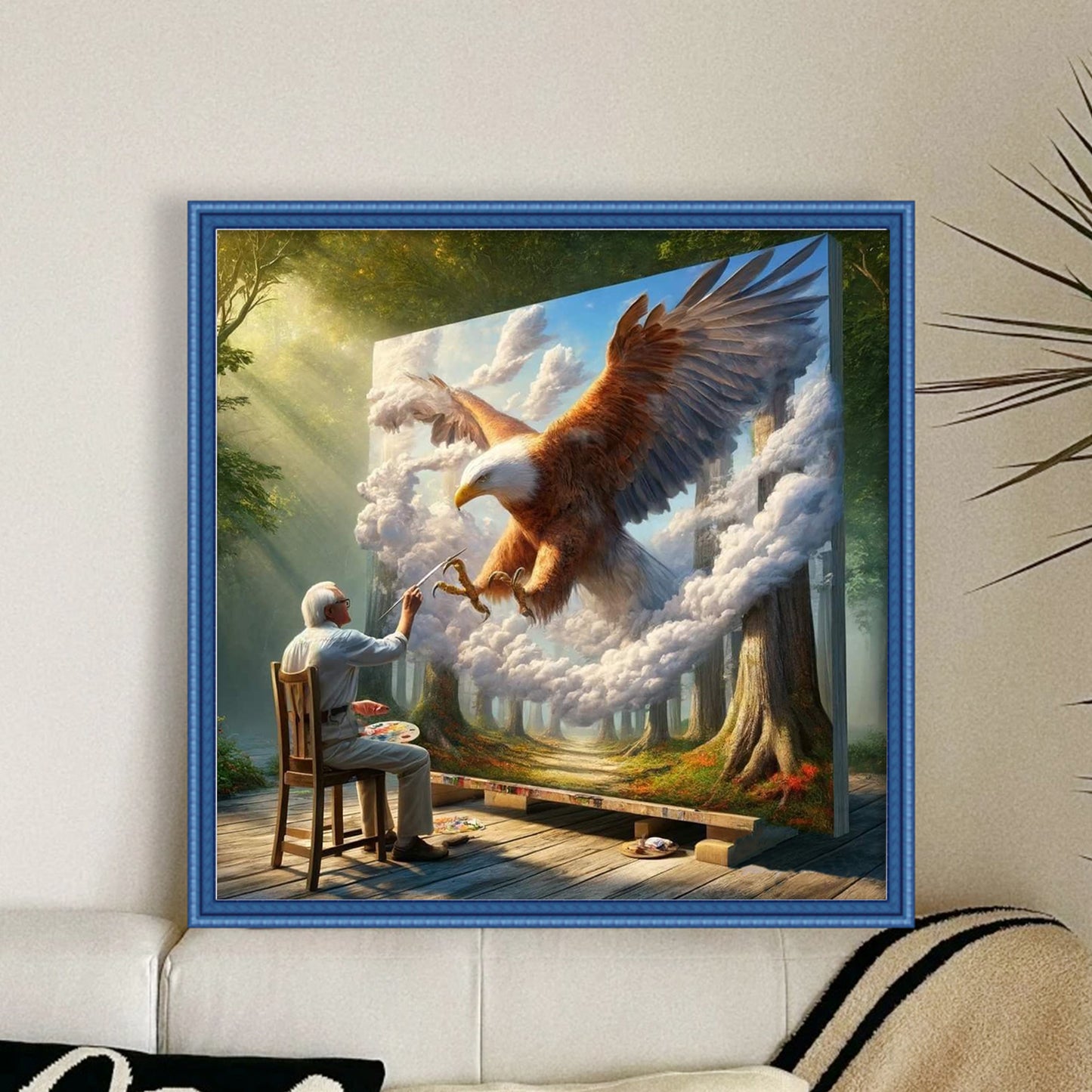 Eagle In Painting - Full 11CT Stamped Cross Stitch 45x45CM - Huacan
