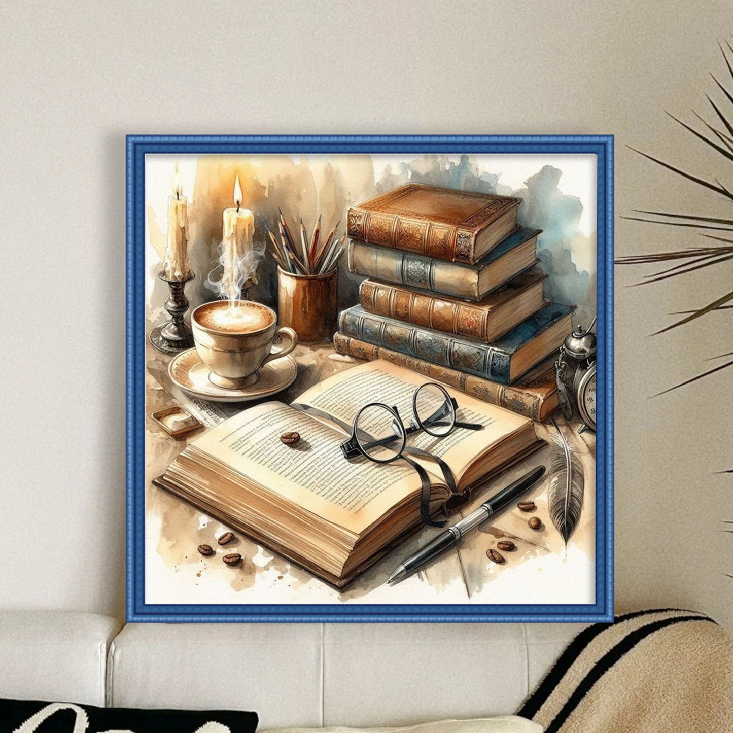 Books And Coffee - Full 11CT Stamped Cross Stitch 40x40CM - Yishu